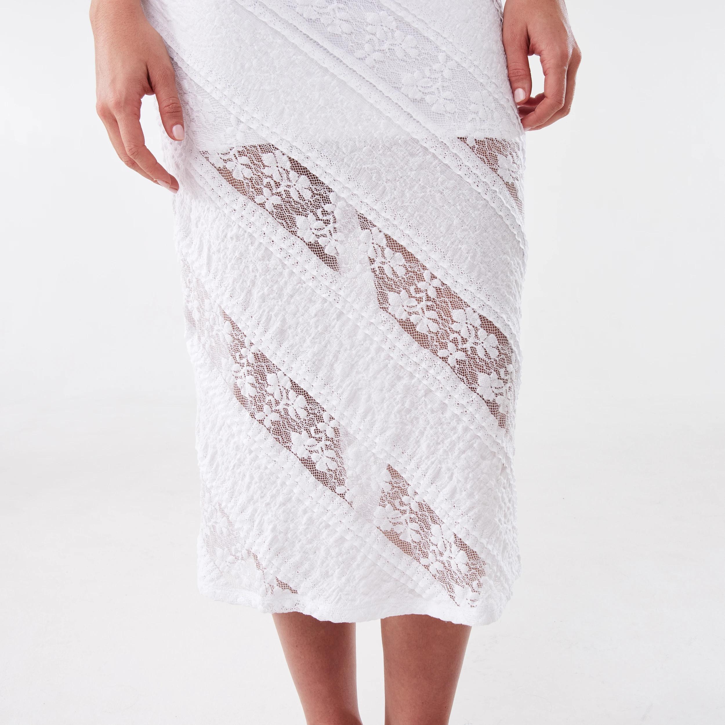 9 Mixed Lace Midi Dress White, 9 of 10