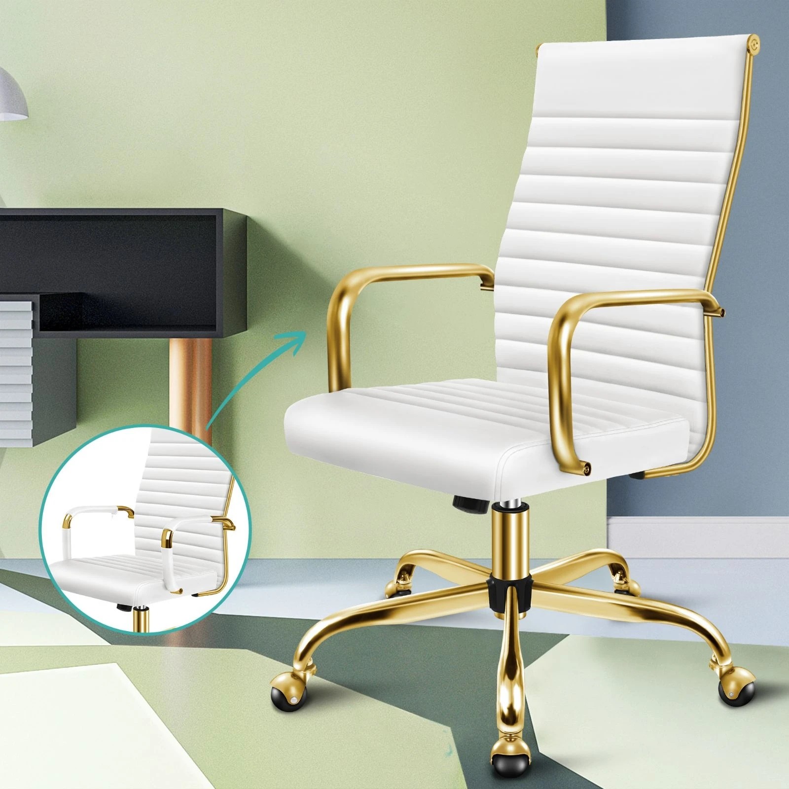 5 Alfordson Office Chair Executive Padded Seat Ergonomic Computer Study Gaming - White, 5 of 10