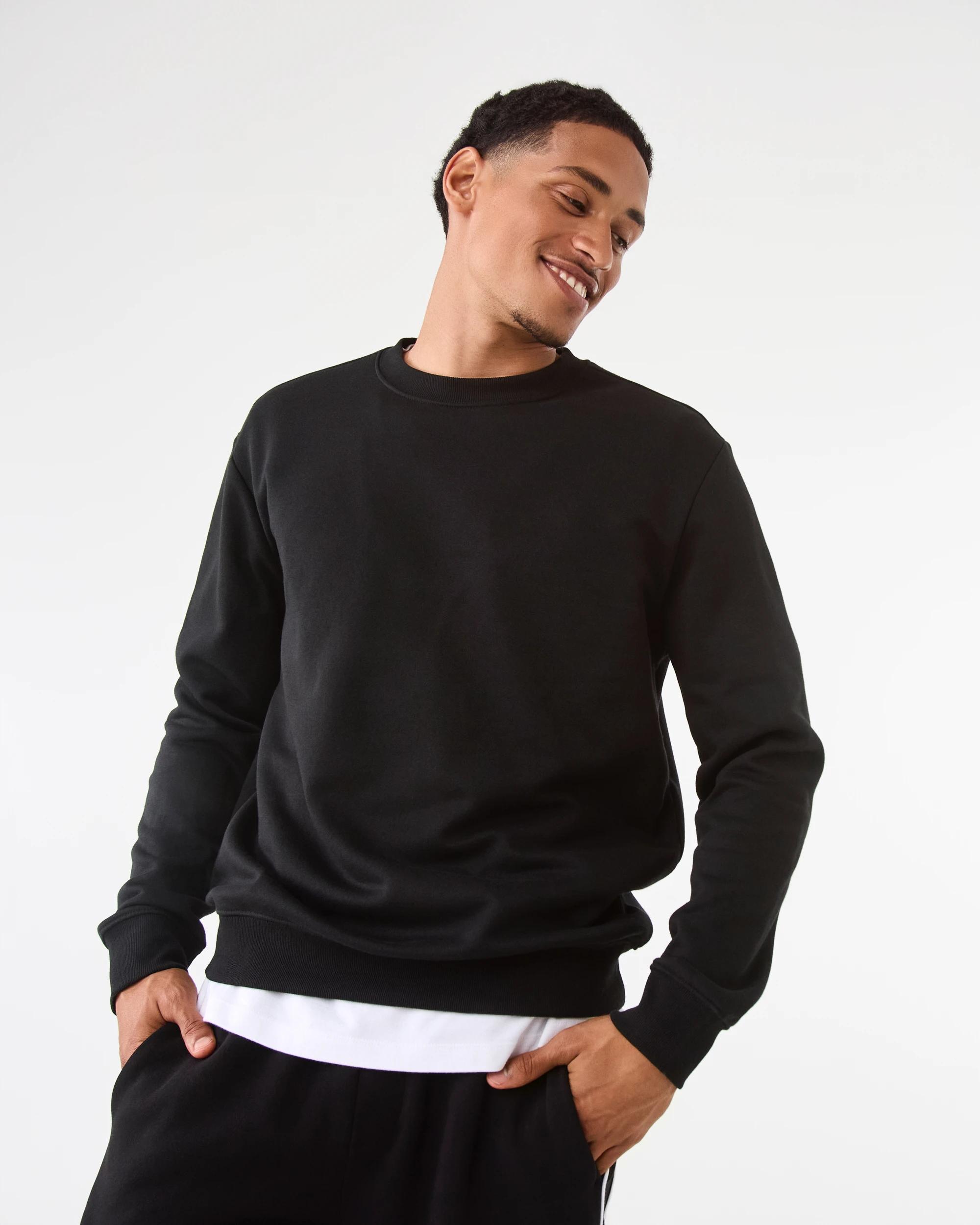 1 Basic Crew Neck Sweatshirt Black, 1 of 9