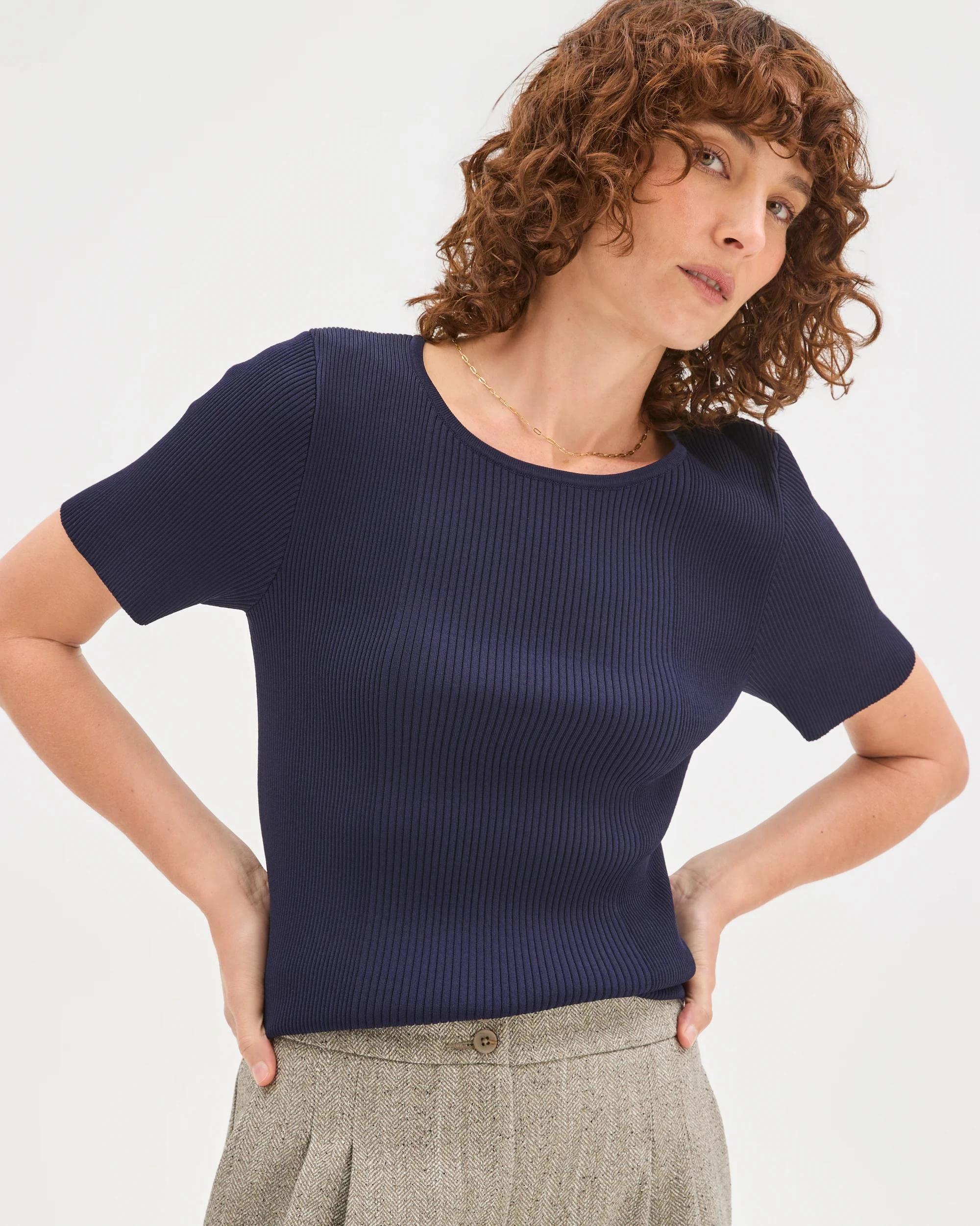 1 Preview Ultimate Rib Knit T-Shirt INK NAVY, 1 of 6