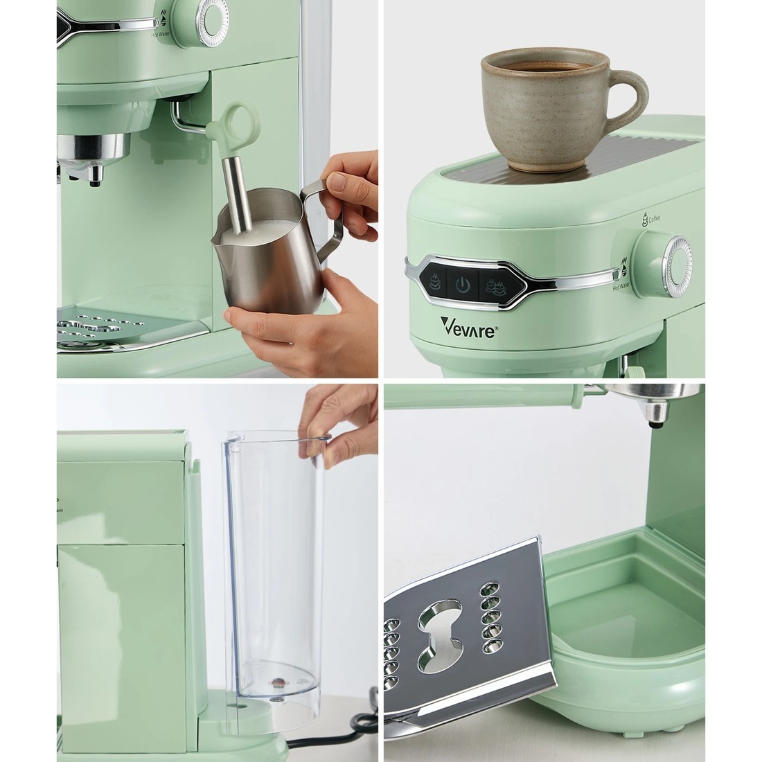 6 Vevare Espresso Coffee Machine Latter Cappuccino Maker 19 Bar Milk Frother - Green, 6 of 8