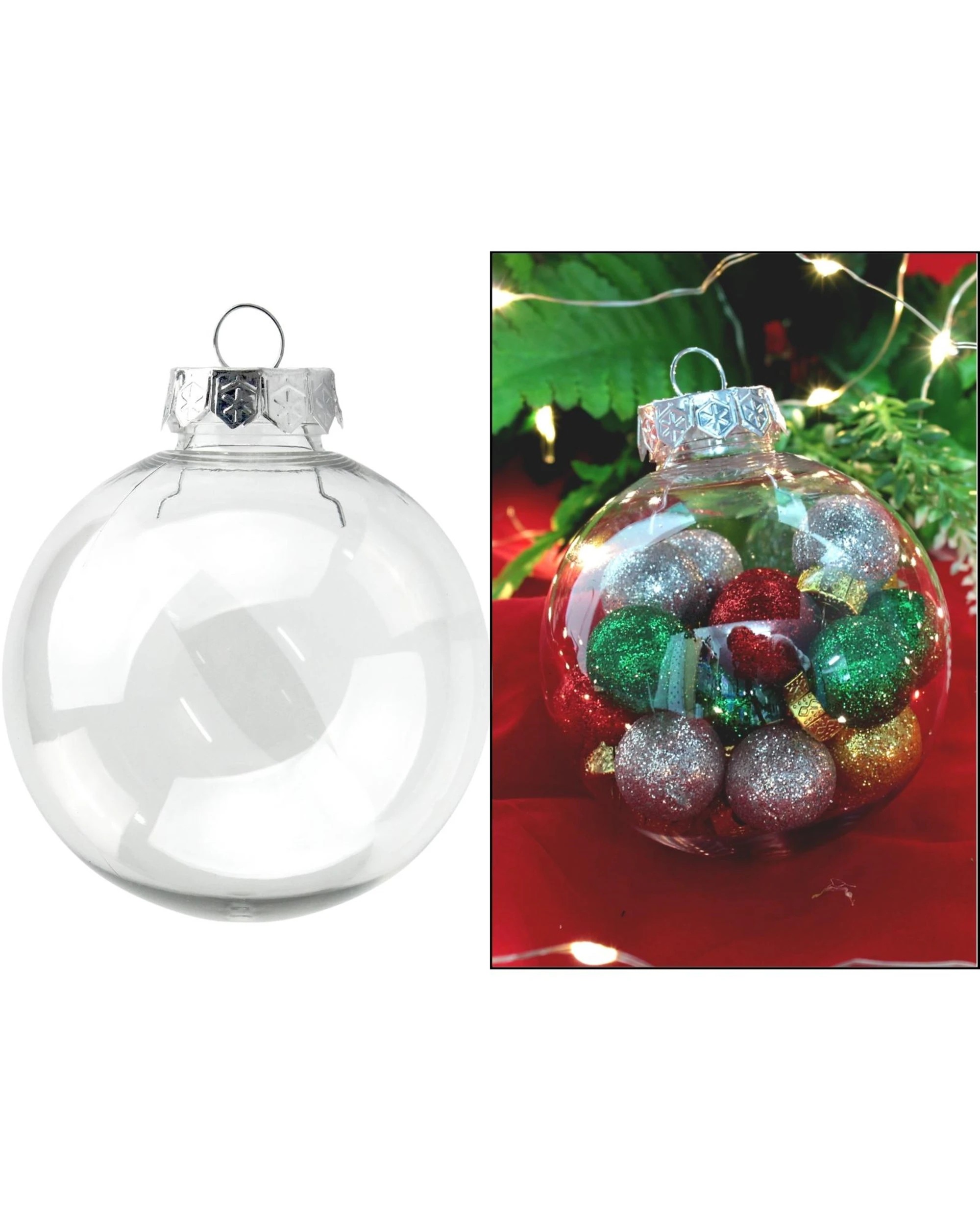 2 Partyrama Clear Plastic Fillable Bauble With Silver Cap 8cm, 2 of 4