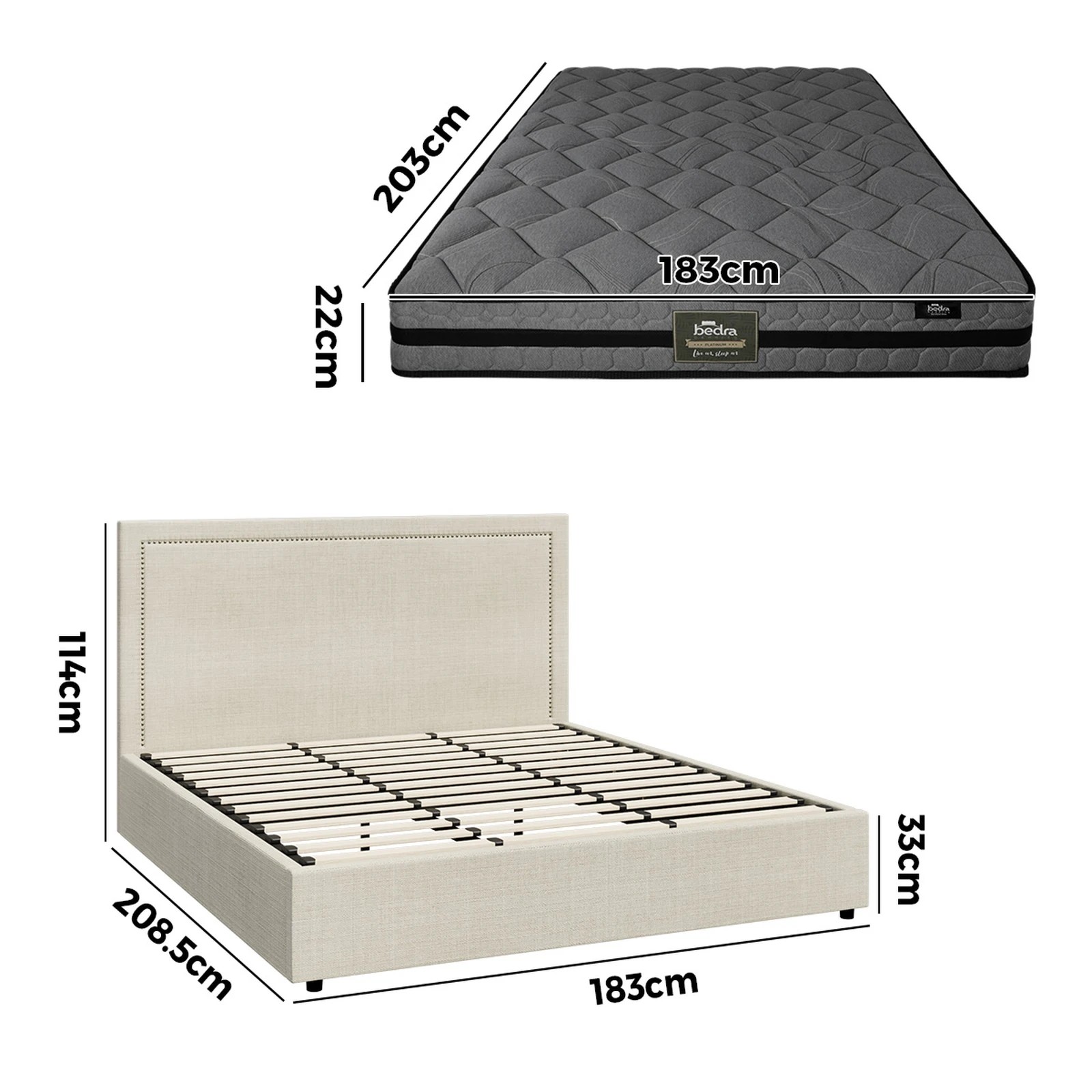 2 Oikiture Bed Frame King Size Gas Lift Storage Beds With Mattress Set ADI - Beige, 2 of 8