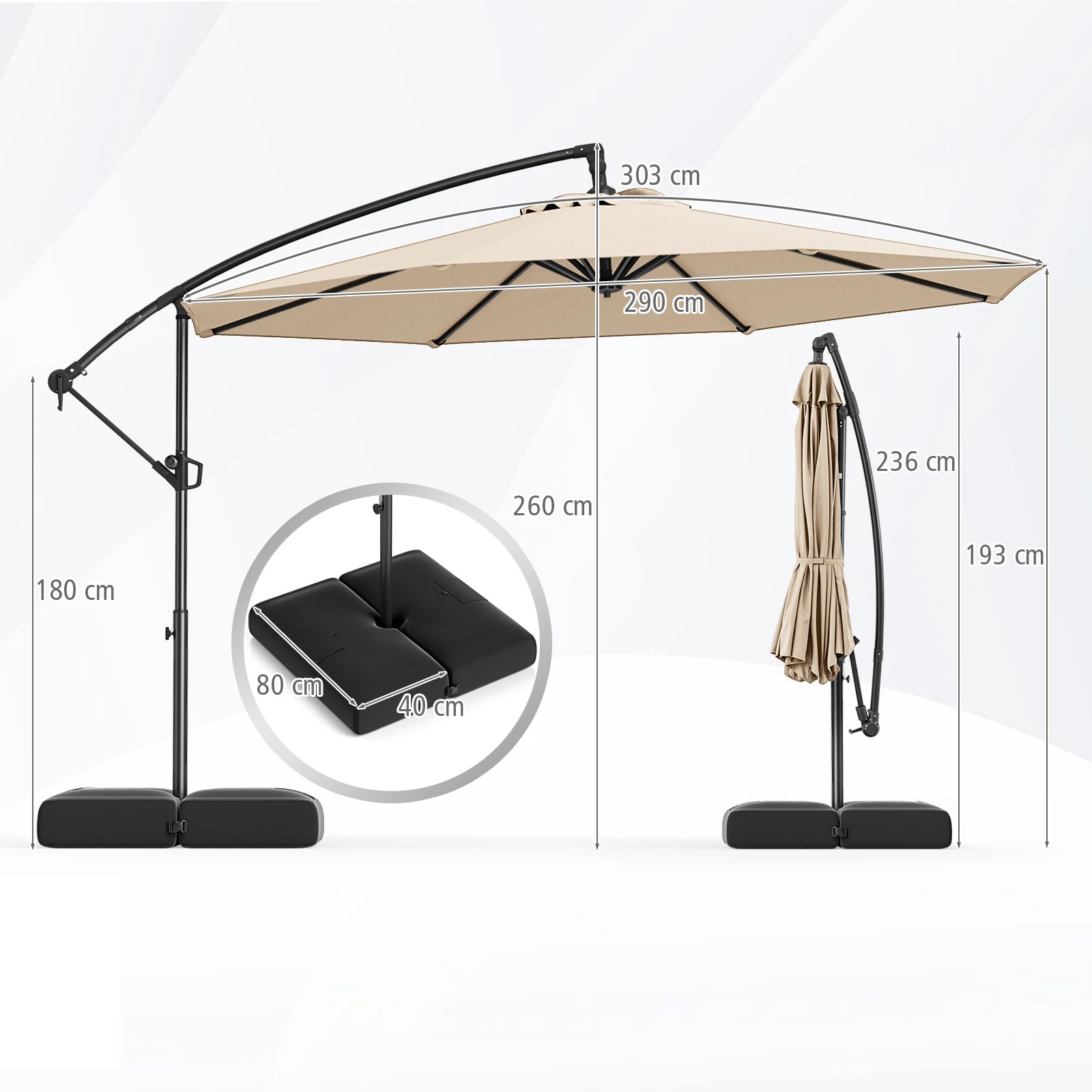 4 Costway 3M Outdoor Offset Umbrella Cantilever w/Base, 4 of 6