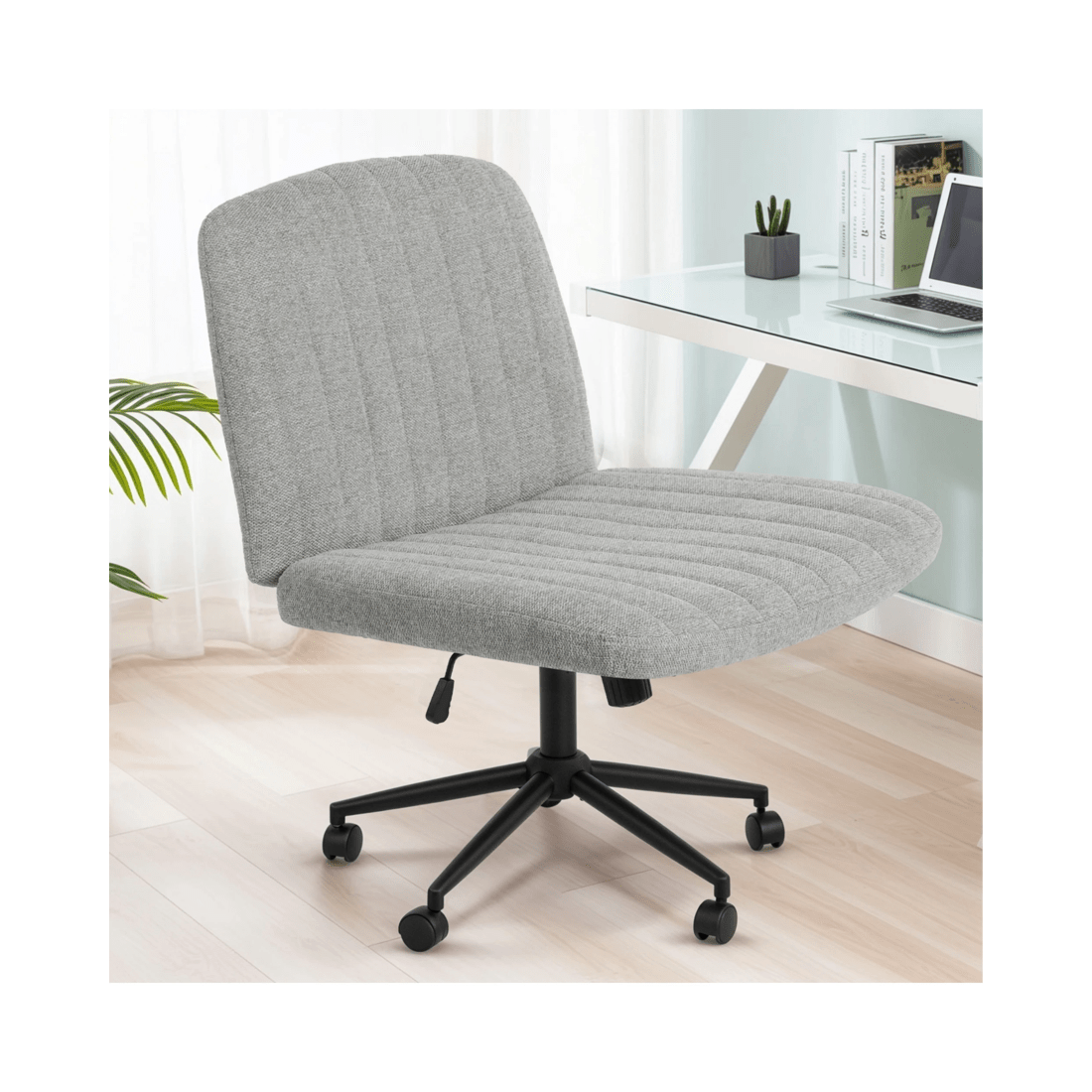 3 Advwin Armless Office Chair Swivel Vanity Chair Grey, 3 of 9