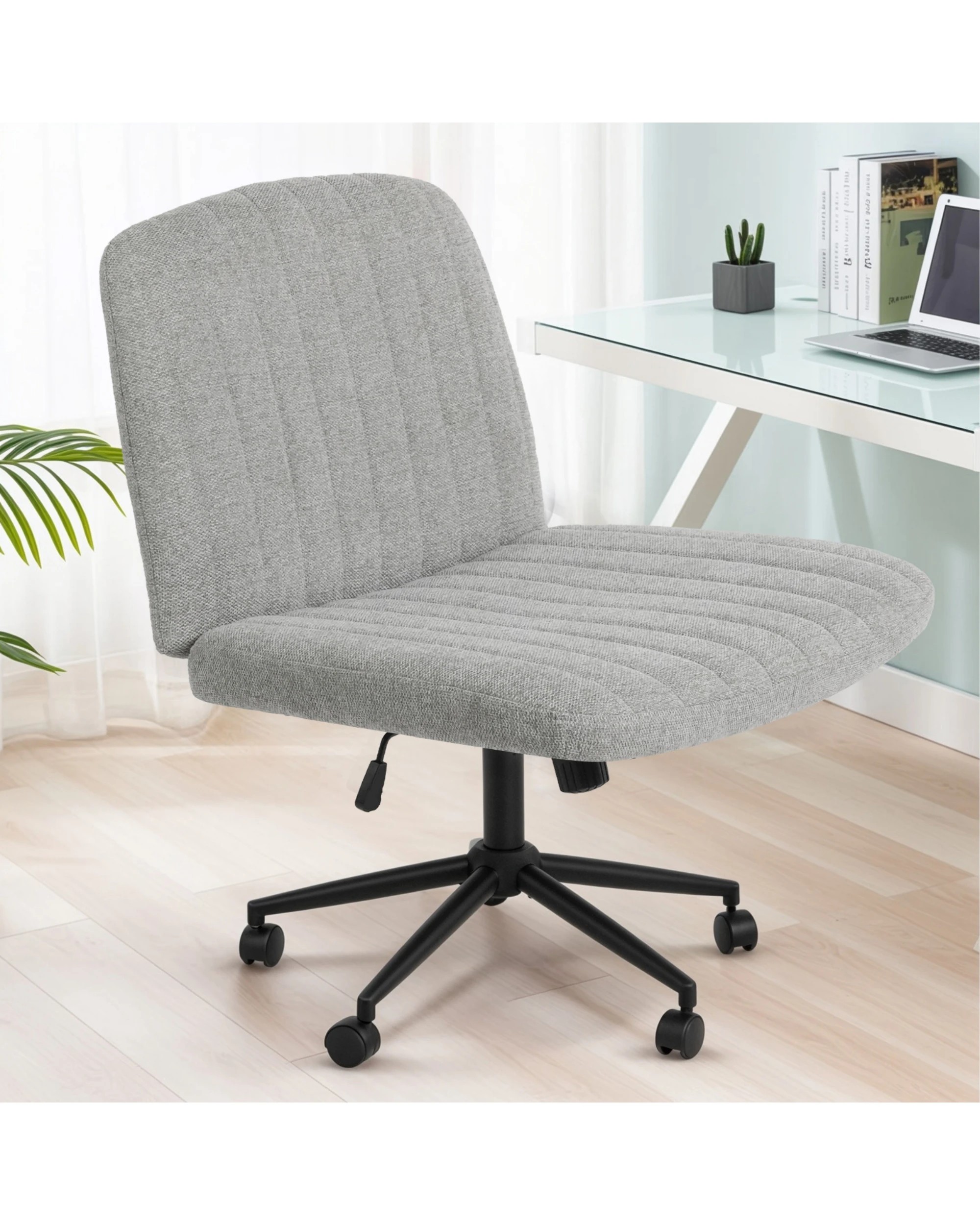 3 Advwin Armless Office Chair Swivel Vanity Chair Grey, 3 of 9