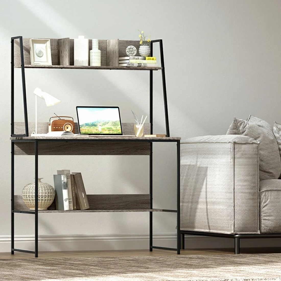 3 Artiss Computer Desk Bookshelf Storage  100CM - Grey, 3 of 5