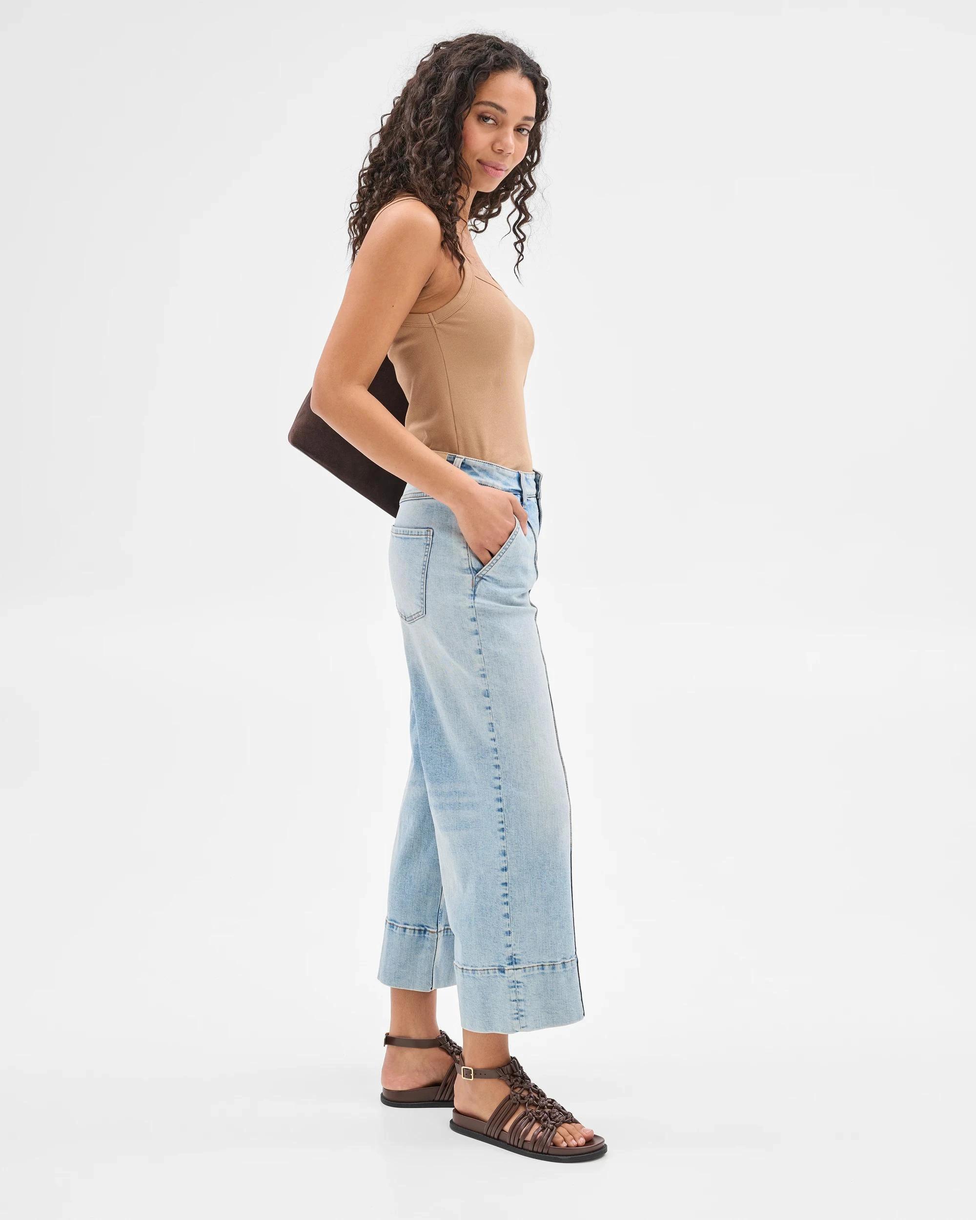 3 Target High Rise Crop Length Wide Leg Denim Jeans - Kelsey LIGHT WASH TINTED, 3 of 7