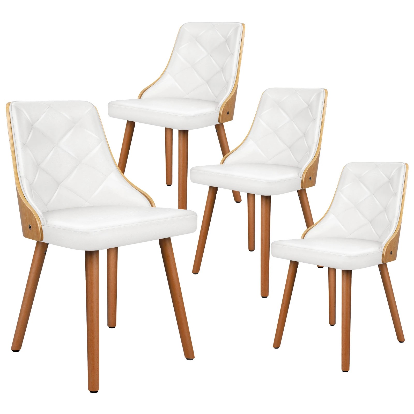 1 Alfordson 4x Dining Chairs Kitchen Lounge Padded Tufted PU Leather - White, 1 of 4