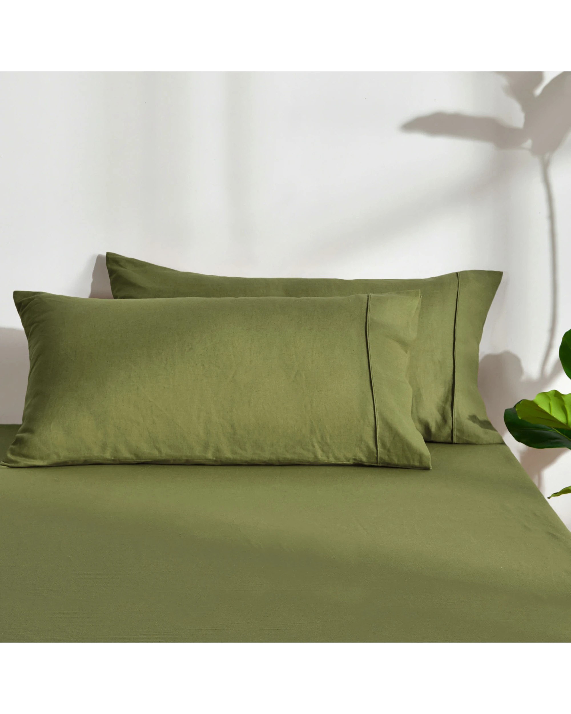 1 Dreamaker Linen Cotton King Pillowcase Twin Pack - Olive, 1 of 5