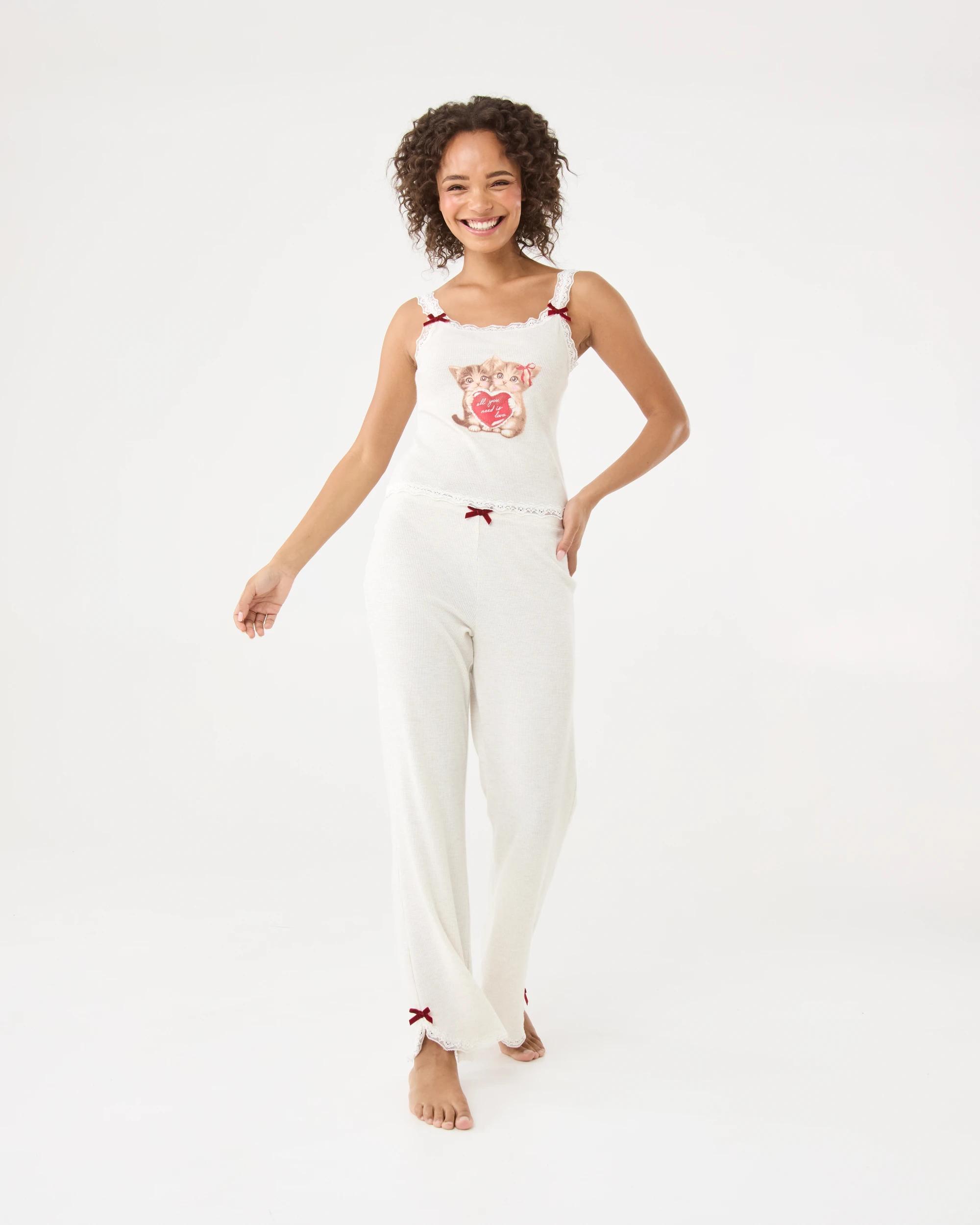 2 Lace Trim Waffle Cami Cat Heart, 2 of 9