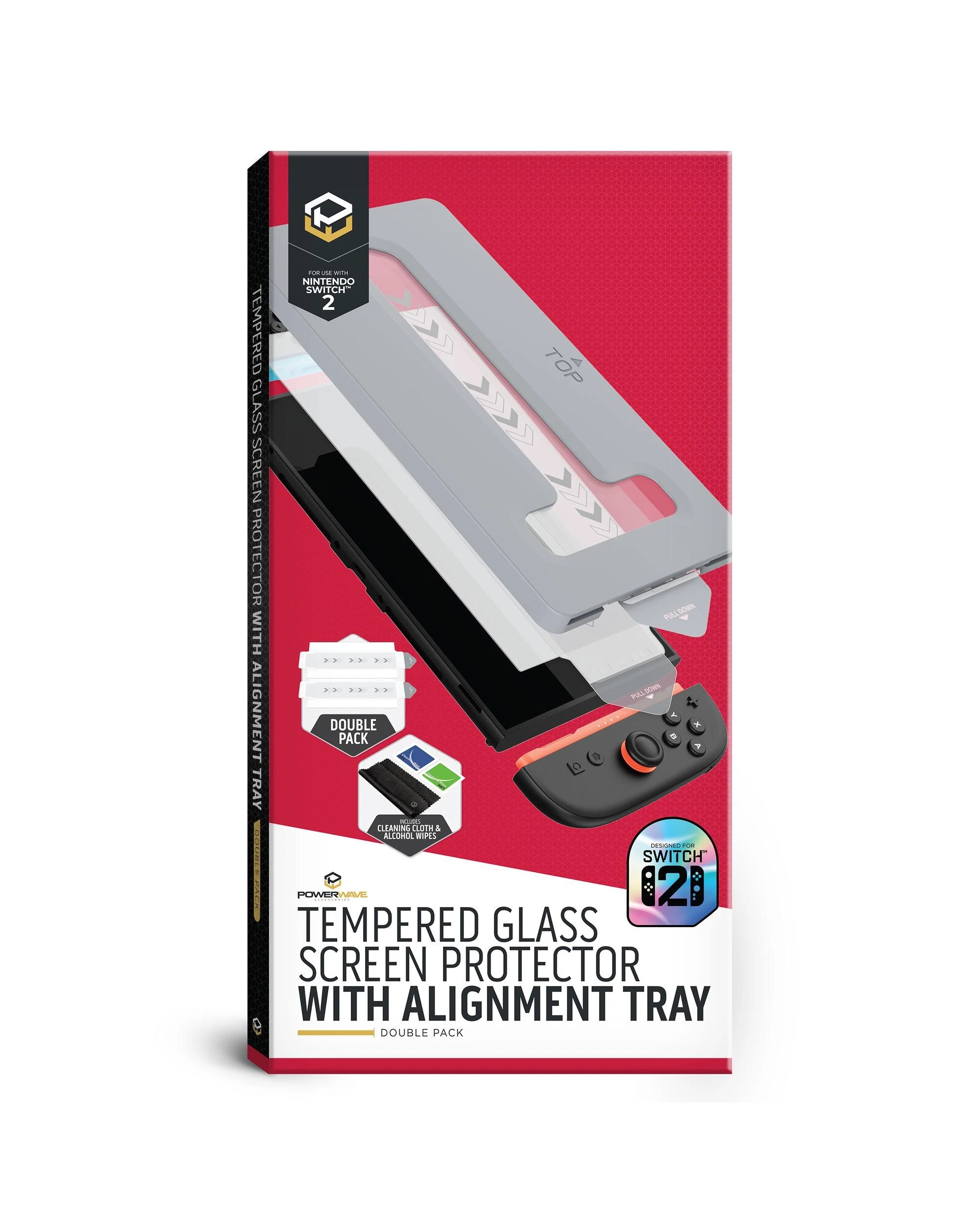 1 Powerwave Tempered Glass Screen Protector with Alignment Tray Double Pack for Switch 2, 1 of 4