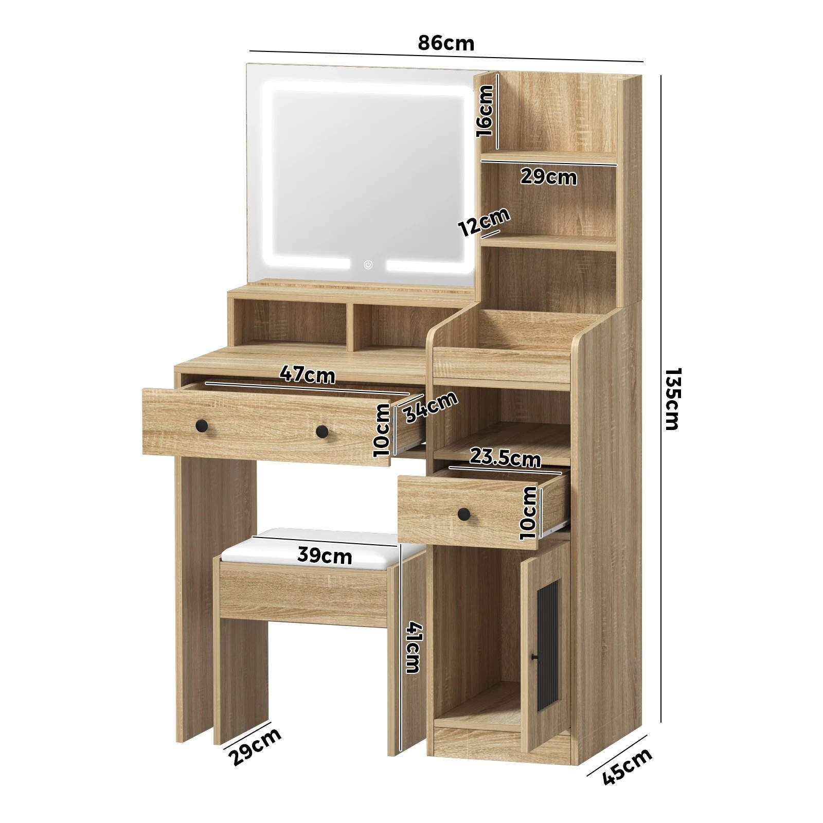 9 Oikiture Dressing Table Stool Set Makeup Mirror Led Light Vanity Desk
 - Natural, 9 of 9