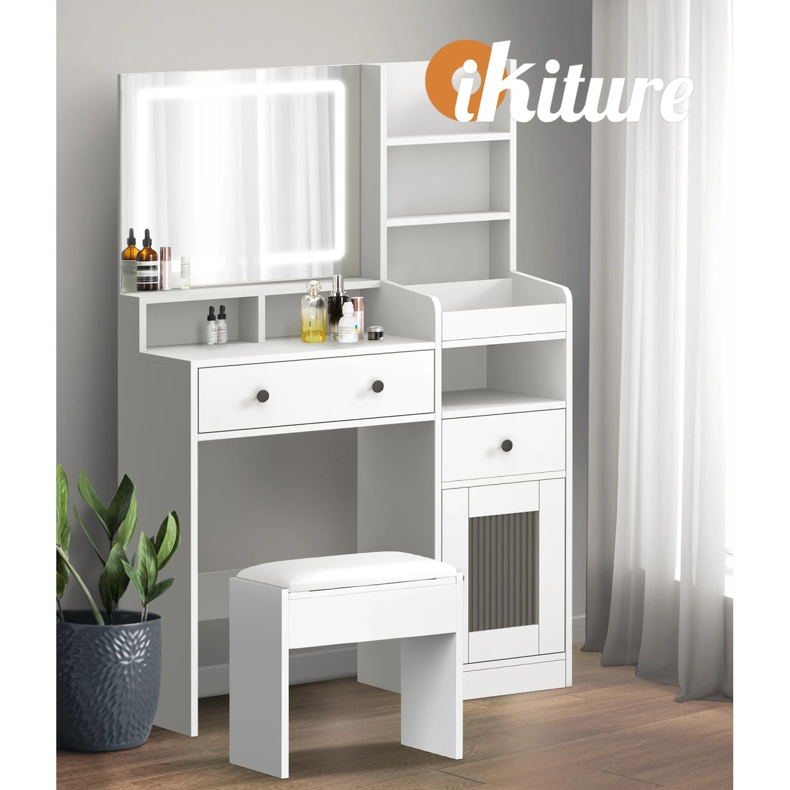 6 Oikiture Dressing Table Stool Set Makeup Mirror Led Light Vanity Desk
 - White, 6 of 9