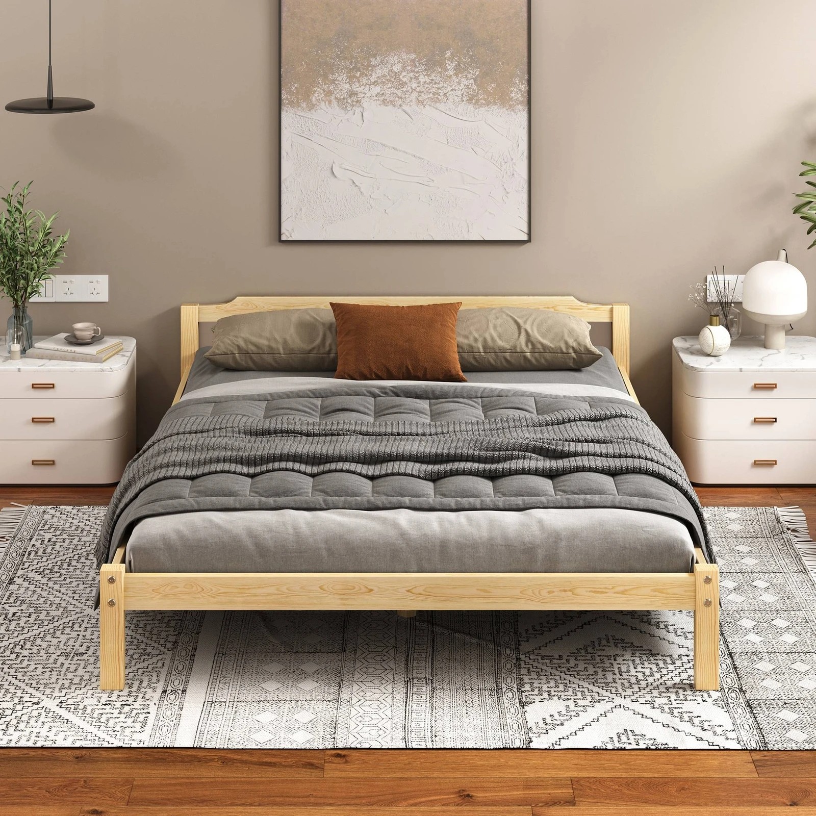 3 Alfordson Bed Frame Wooden Timber King Size Mattress Base Platform Beatrix - Natural, 3 of 10
