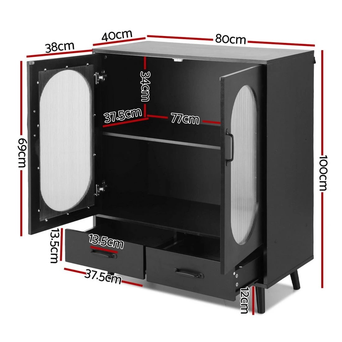 4 Artiss Buffet Sideboard Double Doors - Black, 4 of 6