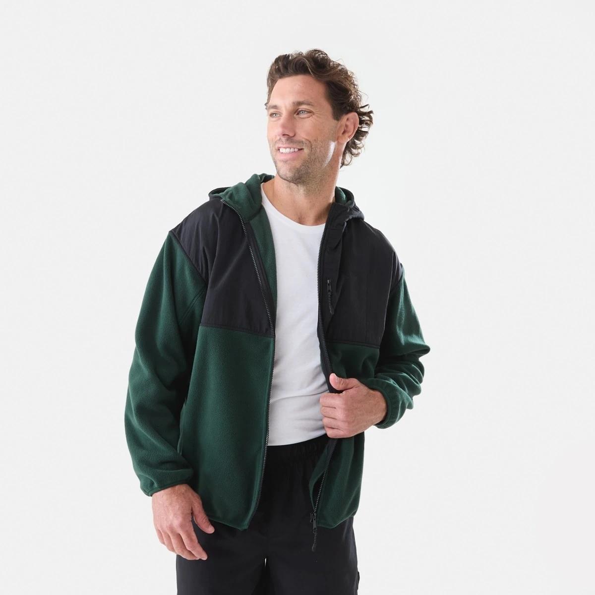 1 Active Mens Polar Fleece Full Zip Hoodie Hunt Green, 1 of 6