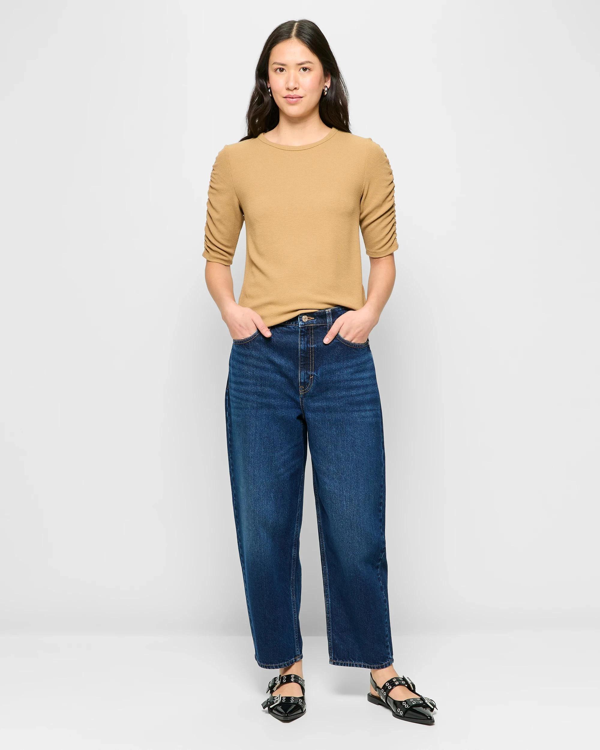 2 Target Ruched Sleeve Textured Top TEAKWOOD, 2 of 5