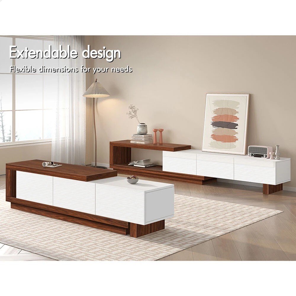 2 Alfordson 190-280cm Extendable Entertainment Unit TV Stand Cabinet Drawer - Walnut White, 2 of 9