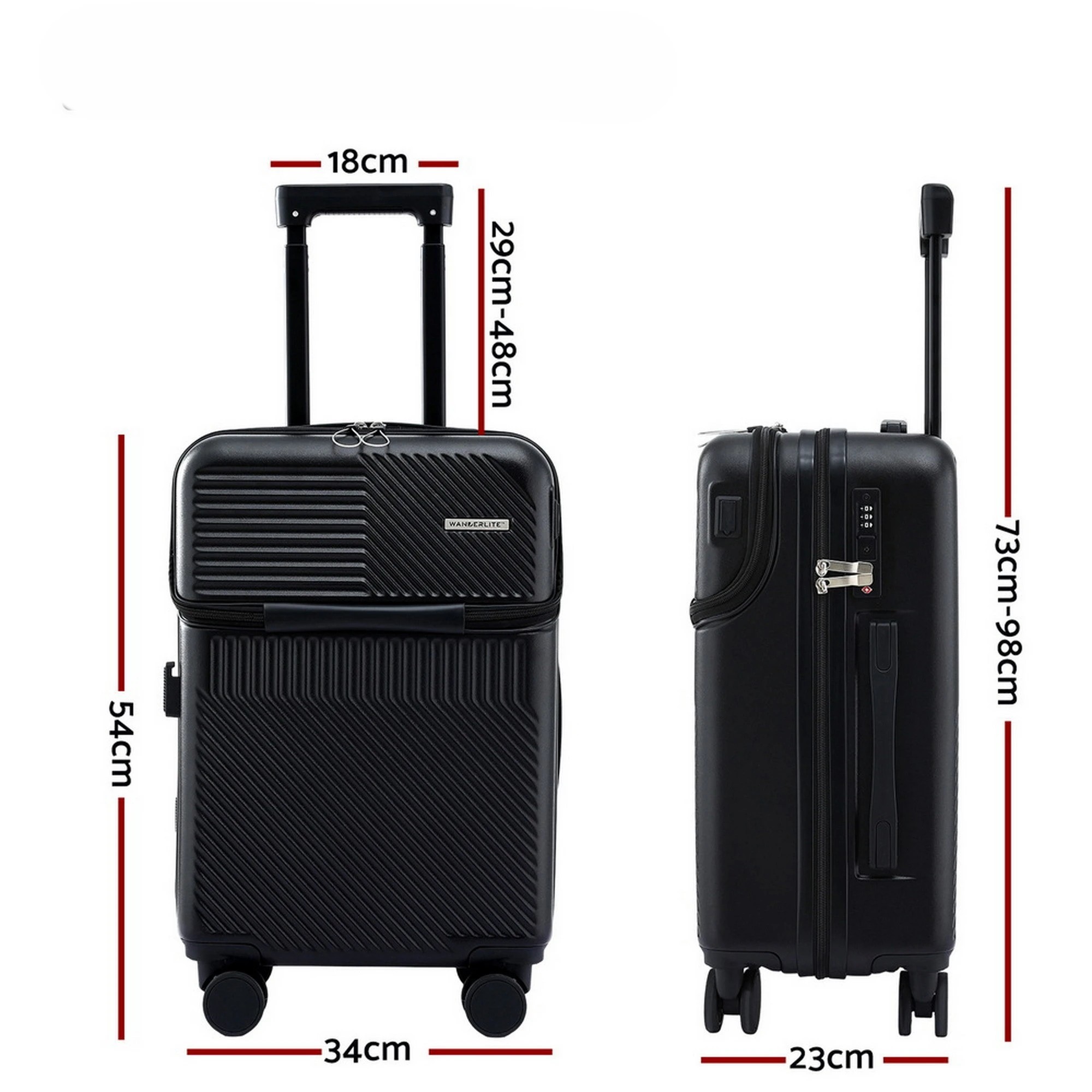 1 Wanderlite 20" Luggage Suitcase Front Pocket Travel Carry On TSA - Black, 1 of 8