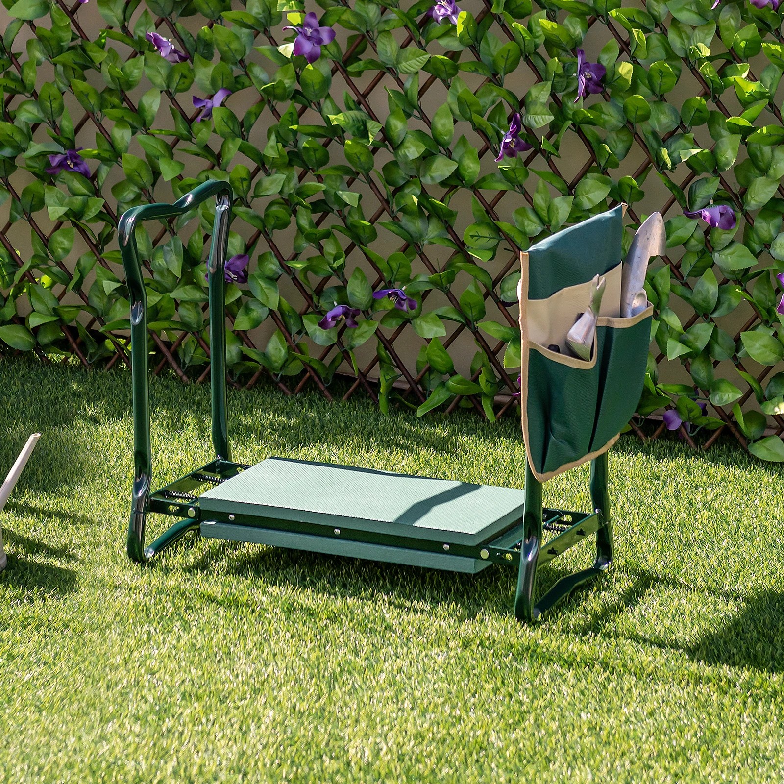 2 Costway Foldable Garden Kneeler Portable Work Bench Seat Stool Kneeling Pad w/Tool Pouch - Green, 2 of 3