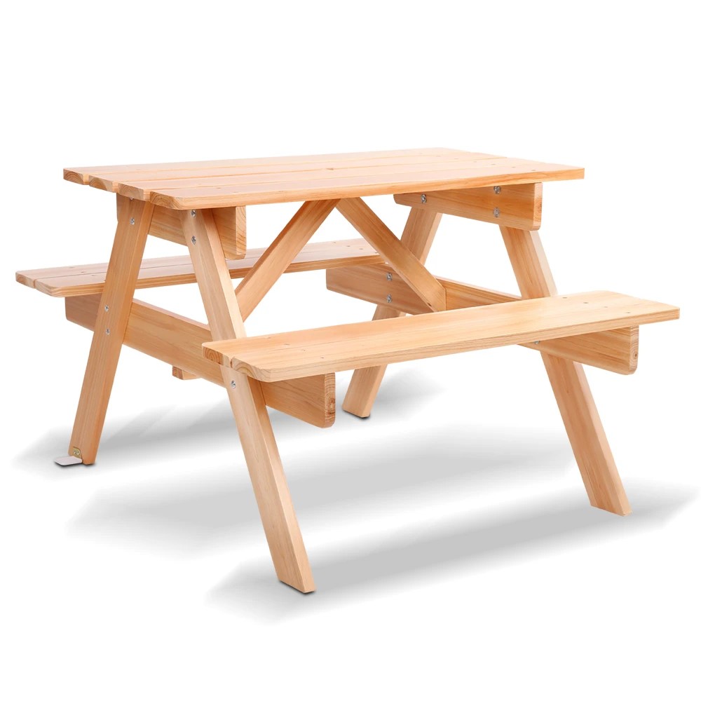 1 Keezi Kids Outdoor Table and Chairs Picnic Bench Set Children en - Natural, 1 of 5