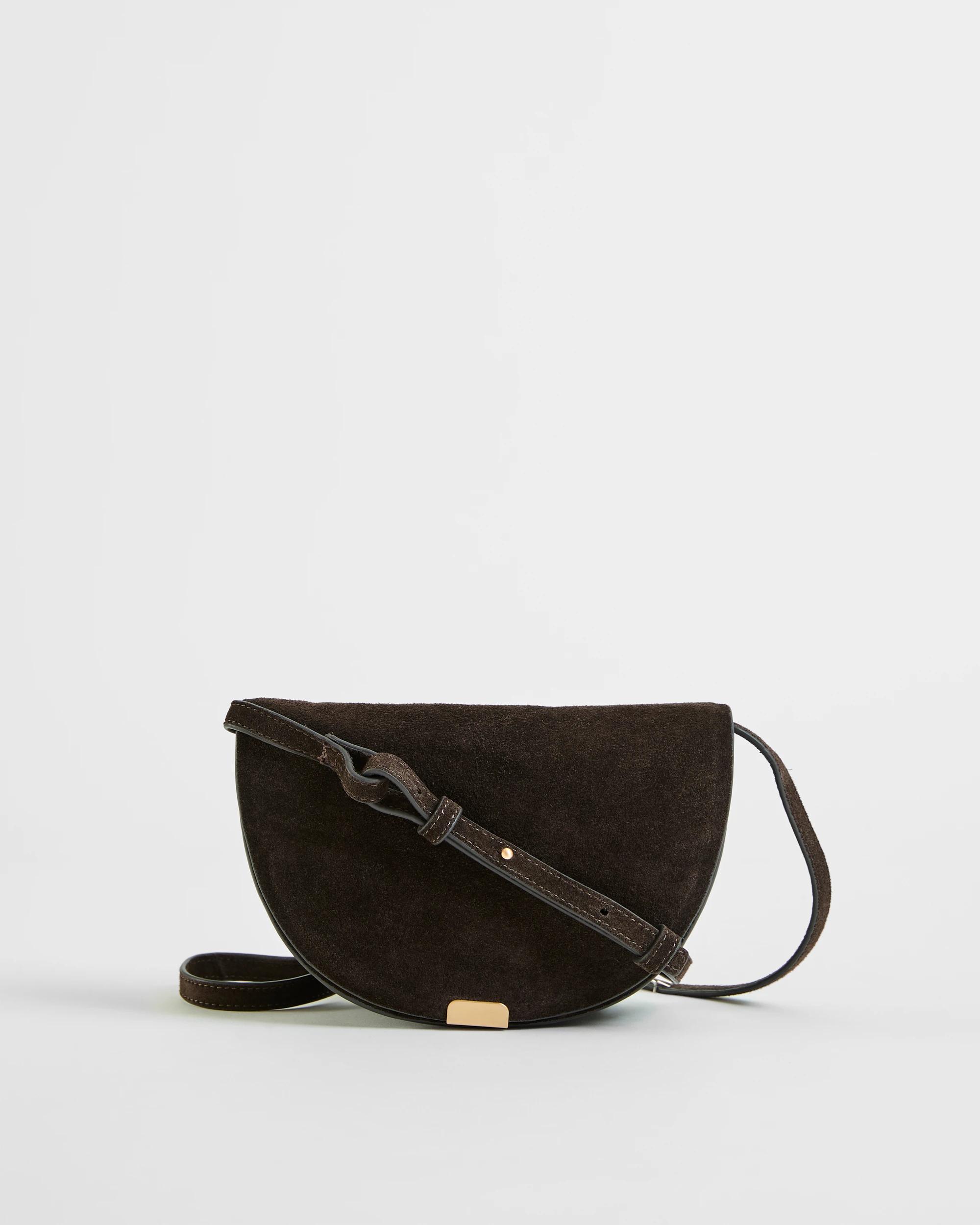 1 Target Woman Premium Suede Leather Mini Crossbody Saddle Bag CHOCOLATE, 1 of 2