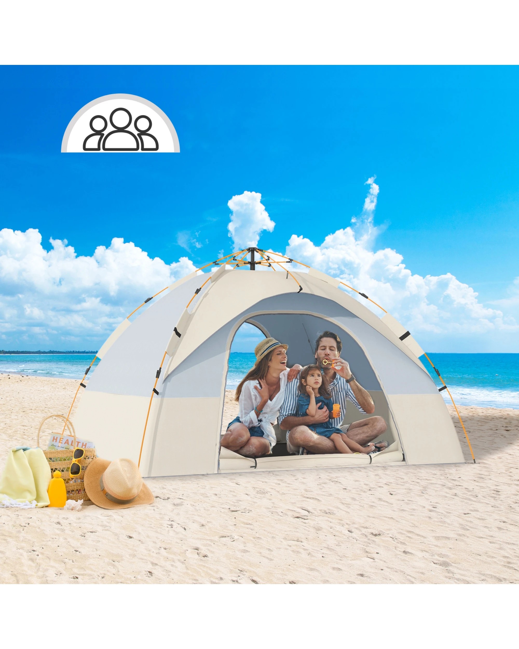 2 Advwin Pop-Up Camping Tent 3-4 Person Outdoor Beach -Beige, 2 of 8