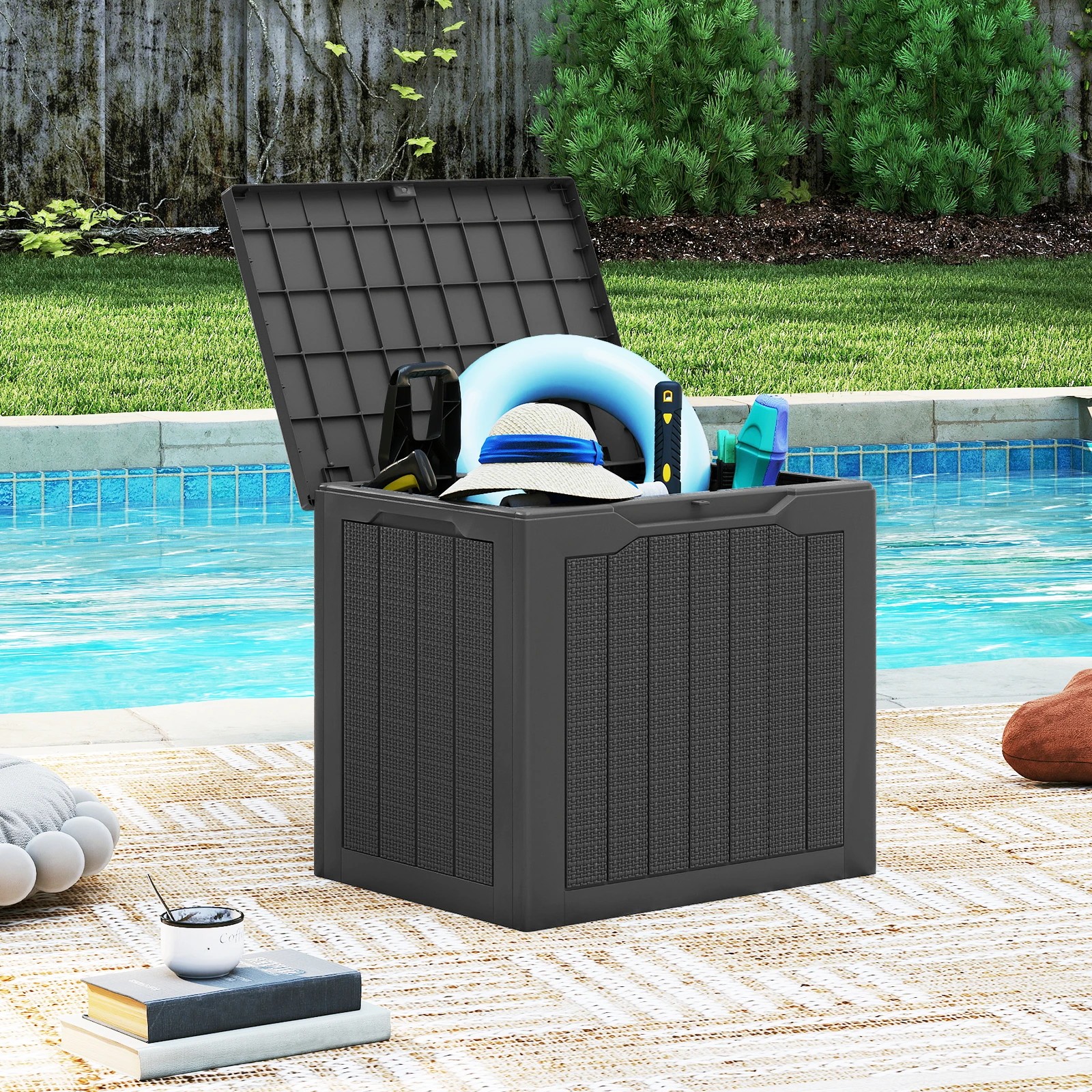 3 Costway 96L Outdoor Storage Box w/Lockable Lid Waterproof Patio Storage Bin - Black, 3 of 6