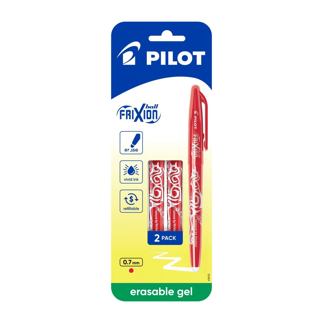 1 PILOT FriXion Ball Erasable Gel Pen 0.7mm Red 2 Pack, 1 of 9