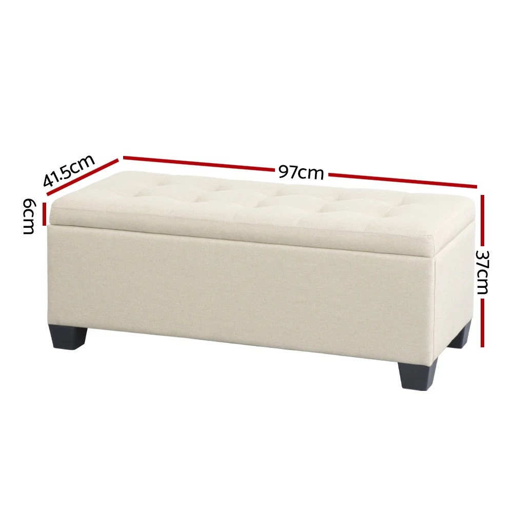 2 Artiss Storage Ottoman Blanket Box 97cm Linen - Beige, 2 of 8