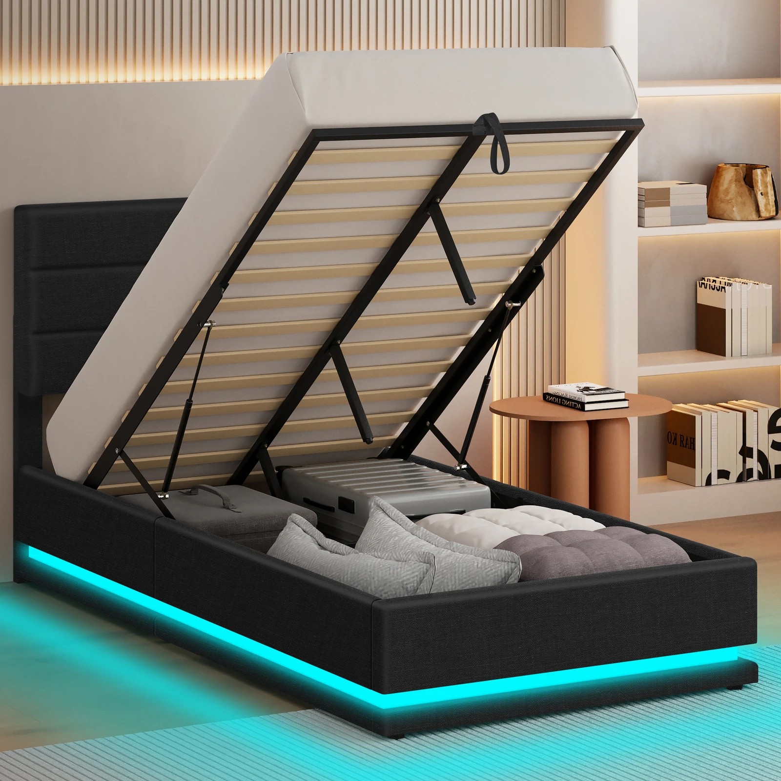 5 Alfordson Bed Frame King Single Platform RGB LED Gas Lift Storage Base - Charcoal, 5 of 10