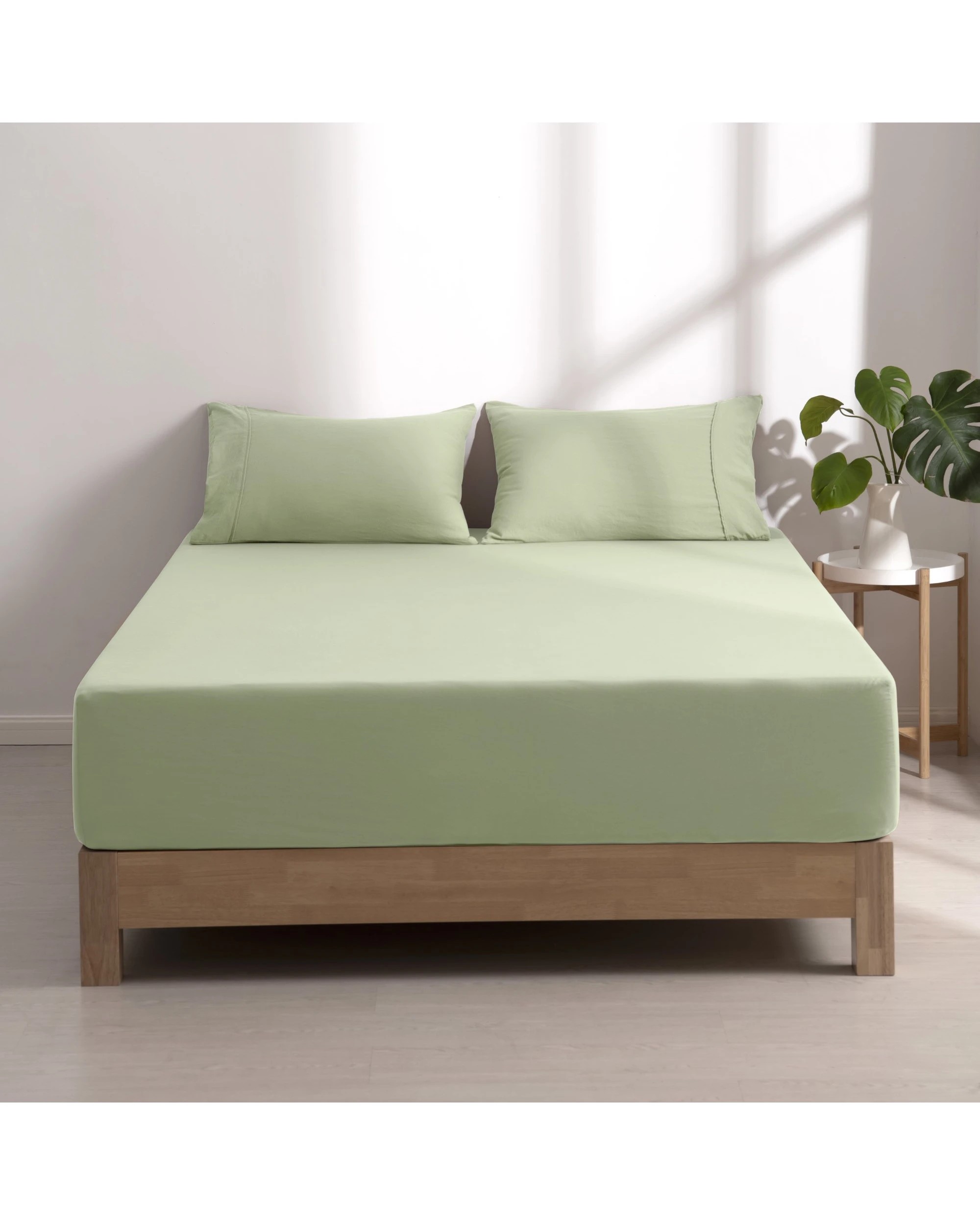 1 Dreamaker Superfine Washed Microfibre Combo Fitted Sheet Set - Super King Bed - Sage Green, 1 of 8