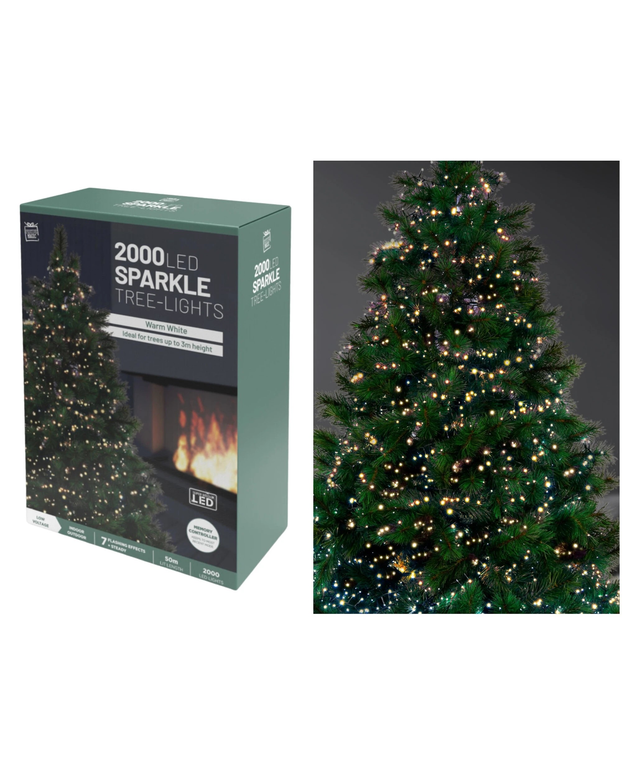 Festive Magic 2000 LED Sparkle Tree Lights 50m - White - Kmart