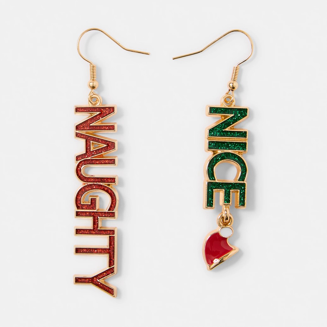 1 Christmas Naughty Nice Earrings - Green, Red and Gold Tone, 1 of 5