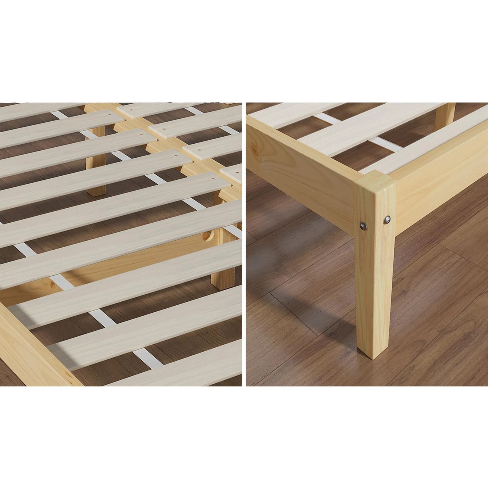 5 Oikiture Bed Frame Queen Size Wooden Timber Base Solid Wood Platform
 - Natural, 5 of 10