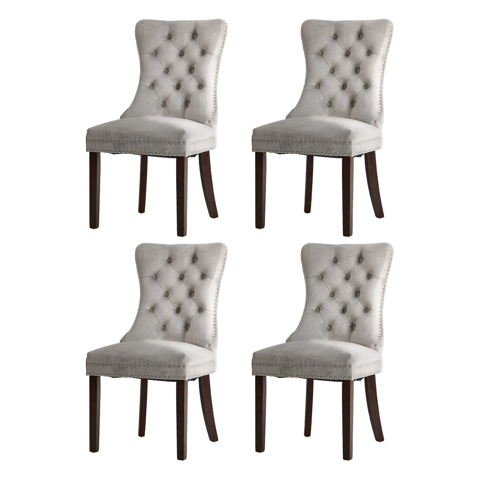 1 Oikiture 4x Velvet Dining Chairs Upholstered French Provincial Tufted Light - Grey, 1 of 10
