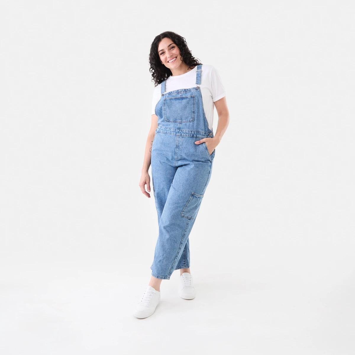 1 Sleeveless Cargo Dungarees Mid Wash, 1 of 9