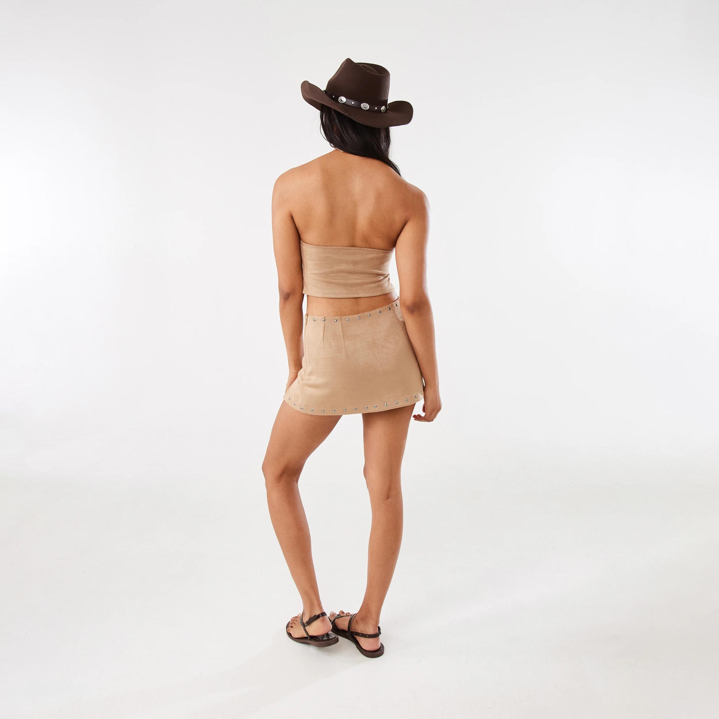 4 Suedette Stud Skort Light Tan, 4 of 8
