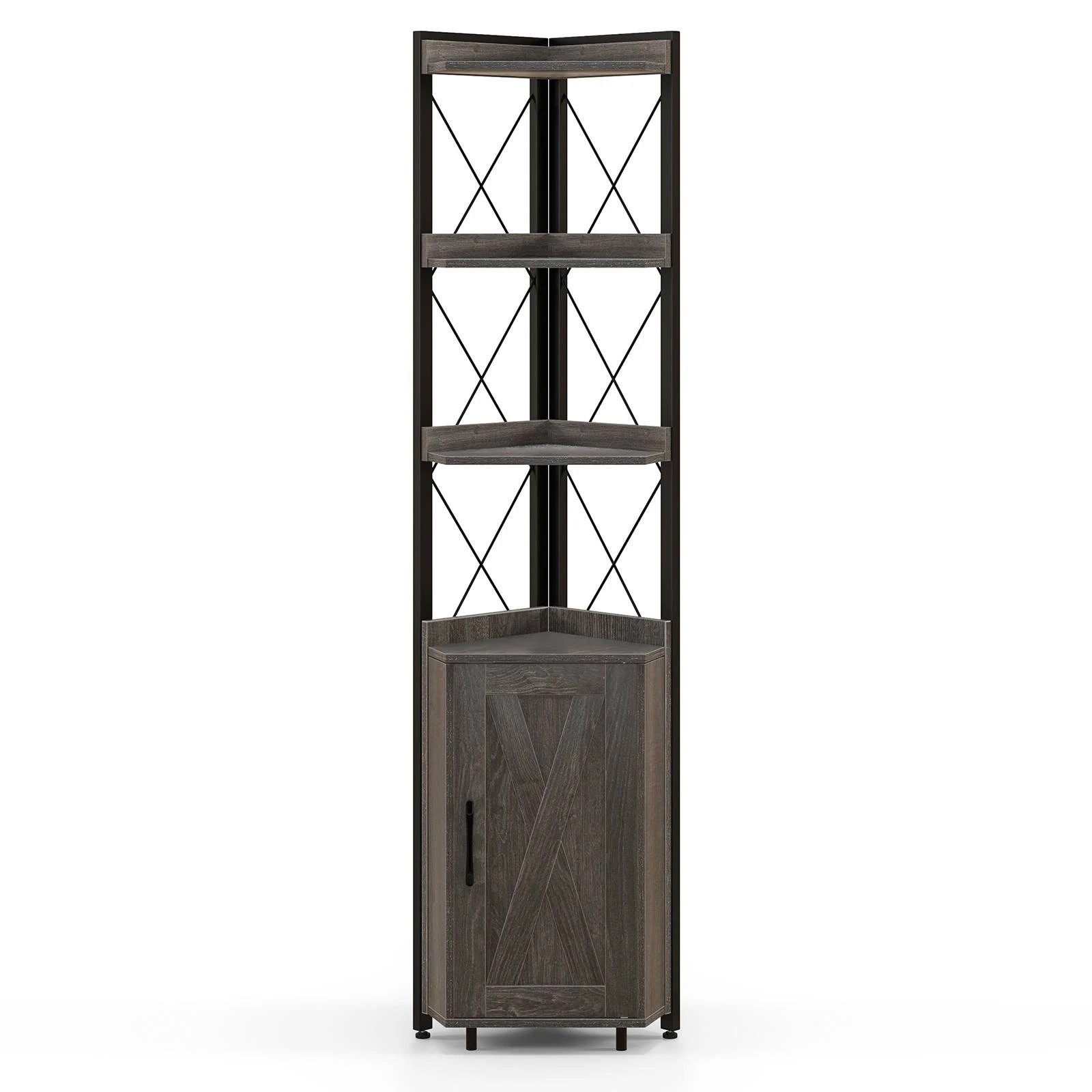 1 Costway 6-Tier Corner Bookcase Corner Shelf Display Storage Rack w/Cabinet Standing Bookshelf - Grey, 1 of 4