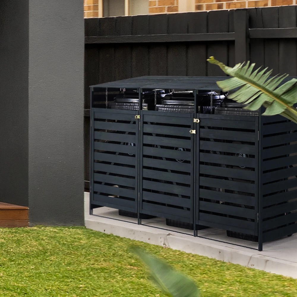 2 PlantCraft Triple Wood Wheelie Bins Storage Shed, 2 of 6