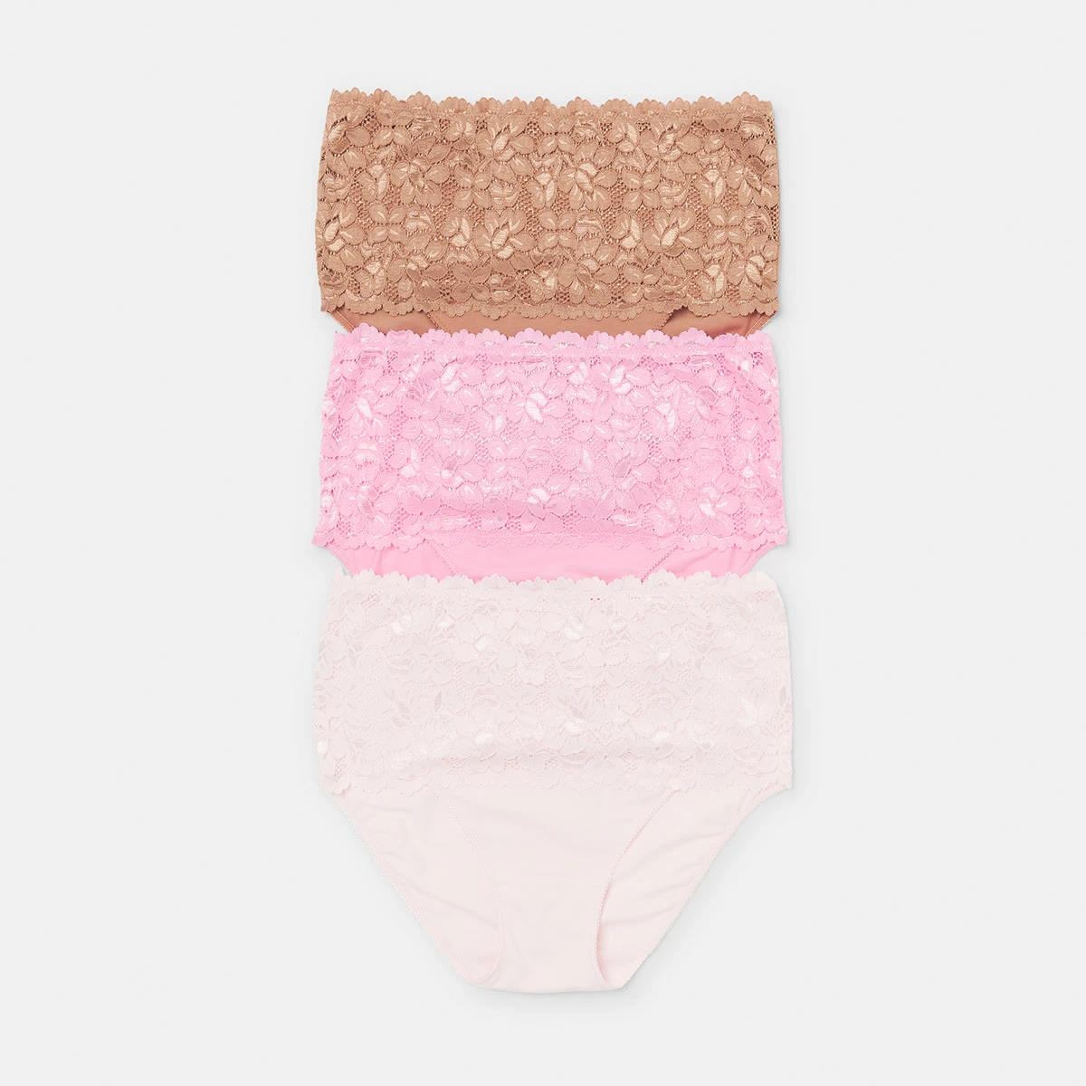 1 3 Pack Lace Front Full Briefs LILLY PINK, FAIRY FLOSS, SOFT CLAY, 1 of 9