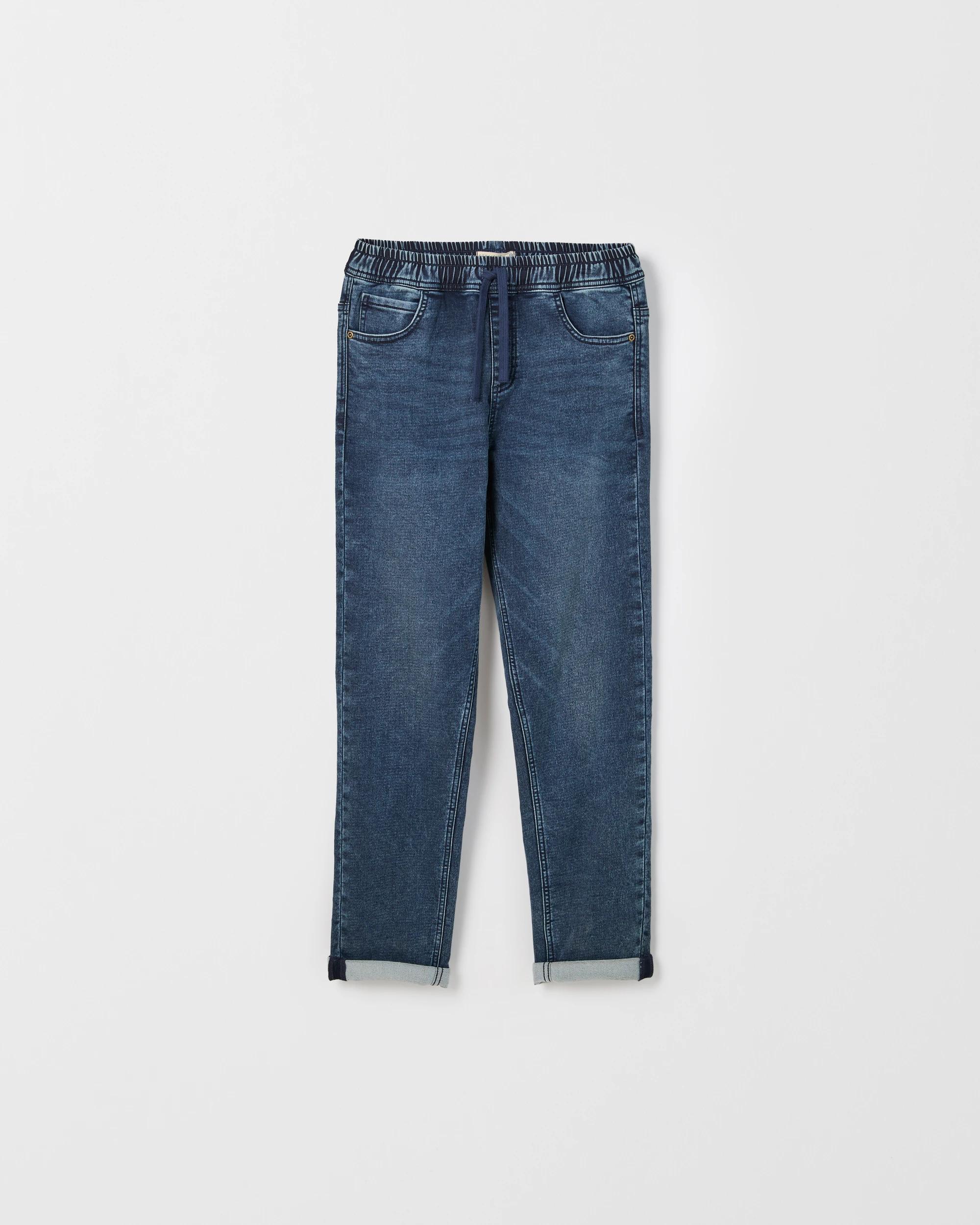 4 Target Kids Elastic Waistband Straight Fit Denim Jeans NAVY WASH, 4 of 5