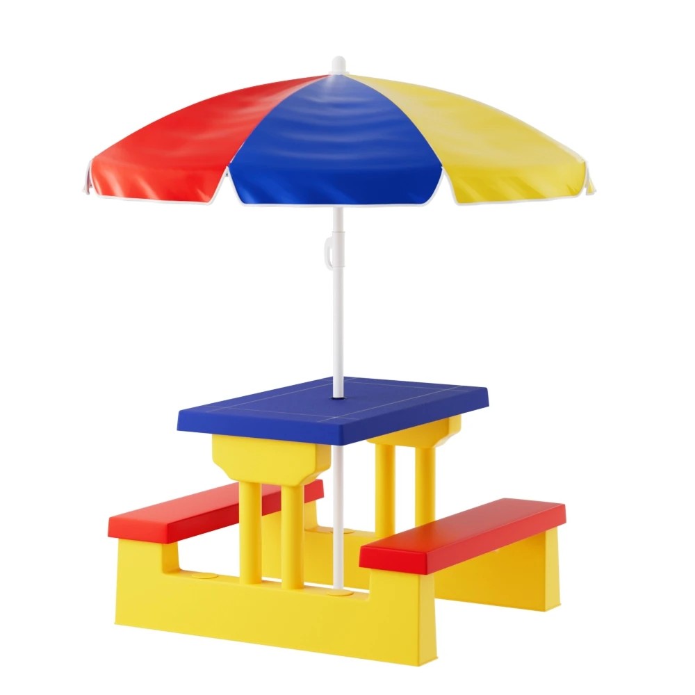 1 Keezi Kids Outdoor Table and Chairs Set Picnic Bench Umbrella Children Indoor - Multi, 1 of 6