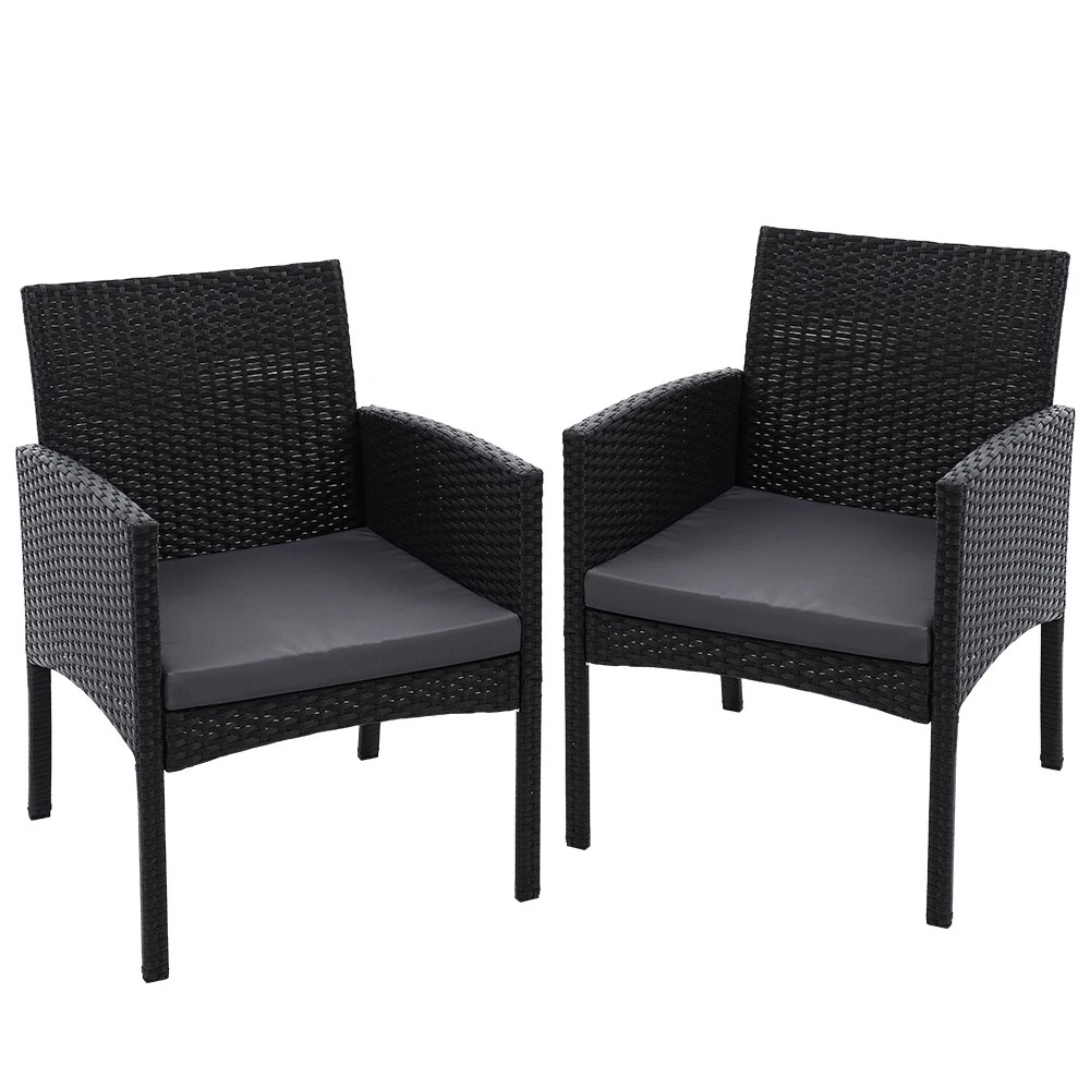 1 Gardeon 2PC Outdoor Dining Chairs Patio Furniture Rattan Lounge Chair XL - Black, 1 of 6