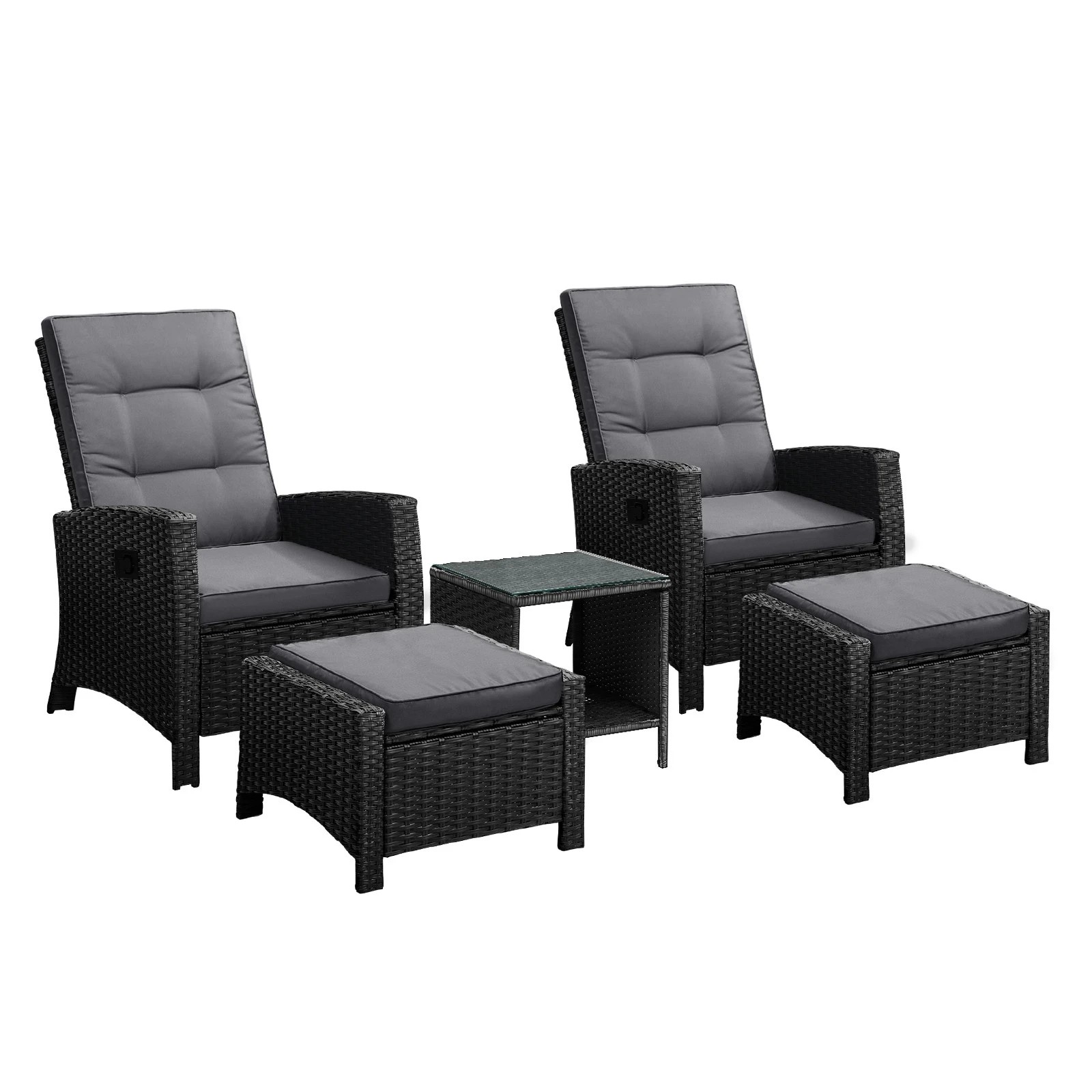 1 Livsip Outdoor  Recliner Chair & Table Set Wicker Lounge Patio Furniture Setting
 - Black, 1 of 10