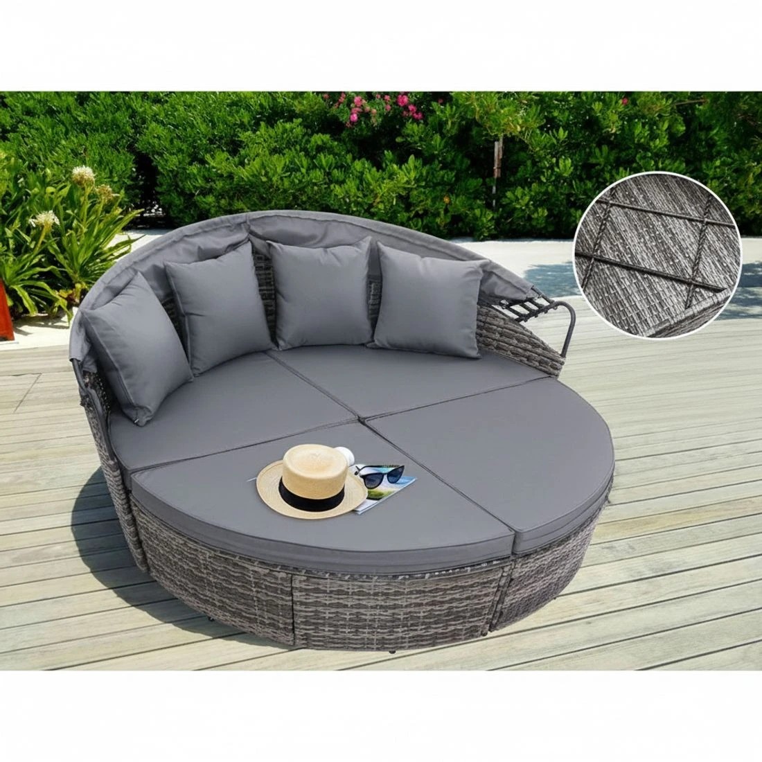 7 Gardeon Sun Lounge Setting Wicker Lounger Day Bed Outdoor Furniture Patio - Grey, 7 of 8
