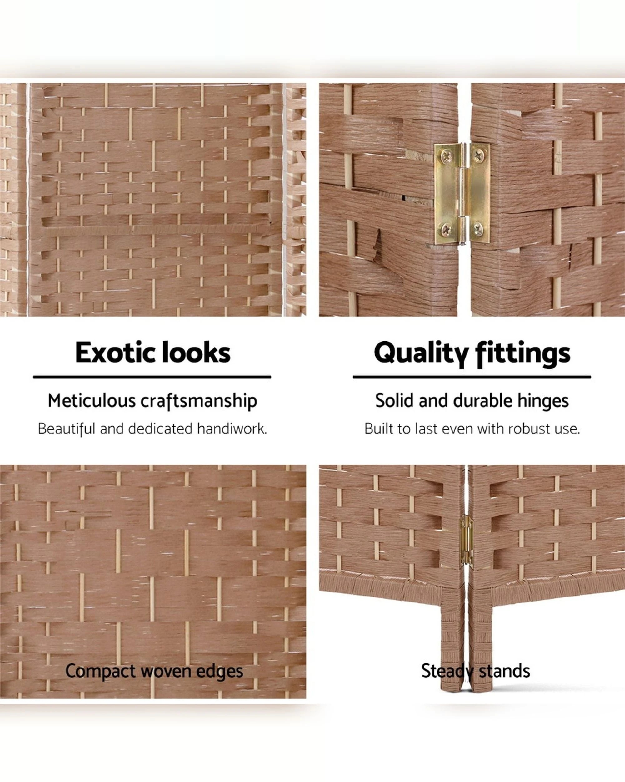 3 Artiss 4 Panel Room Divider Screen 163x170cm Woven - Natural, 3 of 7