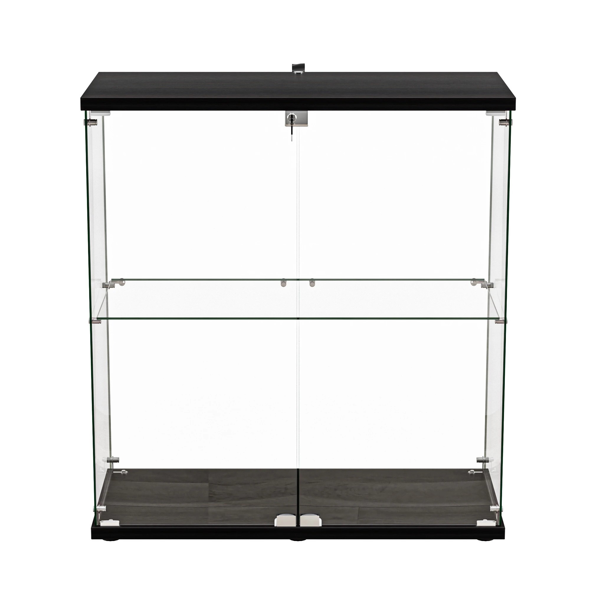 2 Stacked Tempered Glass Display Cabinet 3 RGB Lights Collections Lockable Storage, 2 of 9