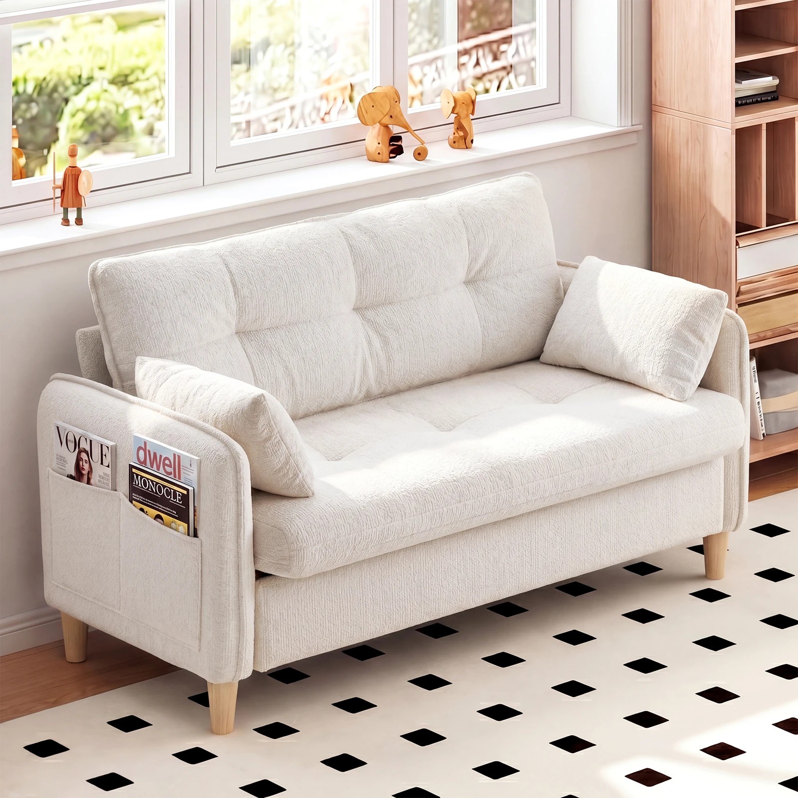 5 Advwin Loveseat Sofa 127cm 2-Seater Chenille Fabric Button Tufted Upholstered Small Couch - Beige, 5 of 8